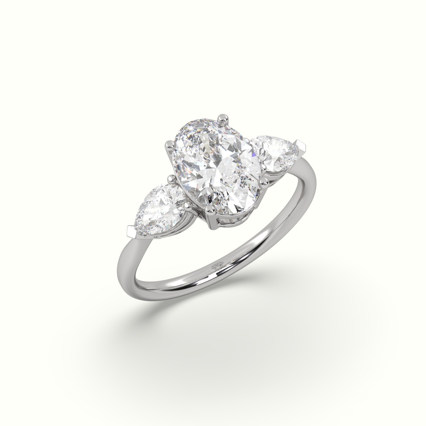 flash sale-18k rose gold  oval diamond 4 round prongs trilogy ring pear shape side stone