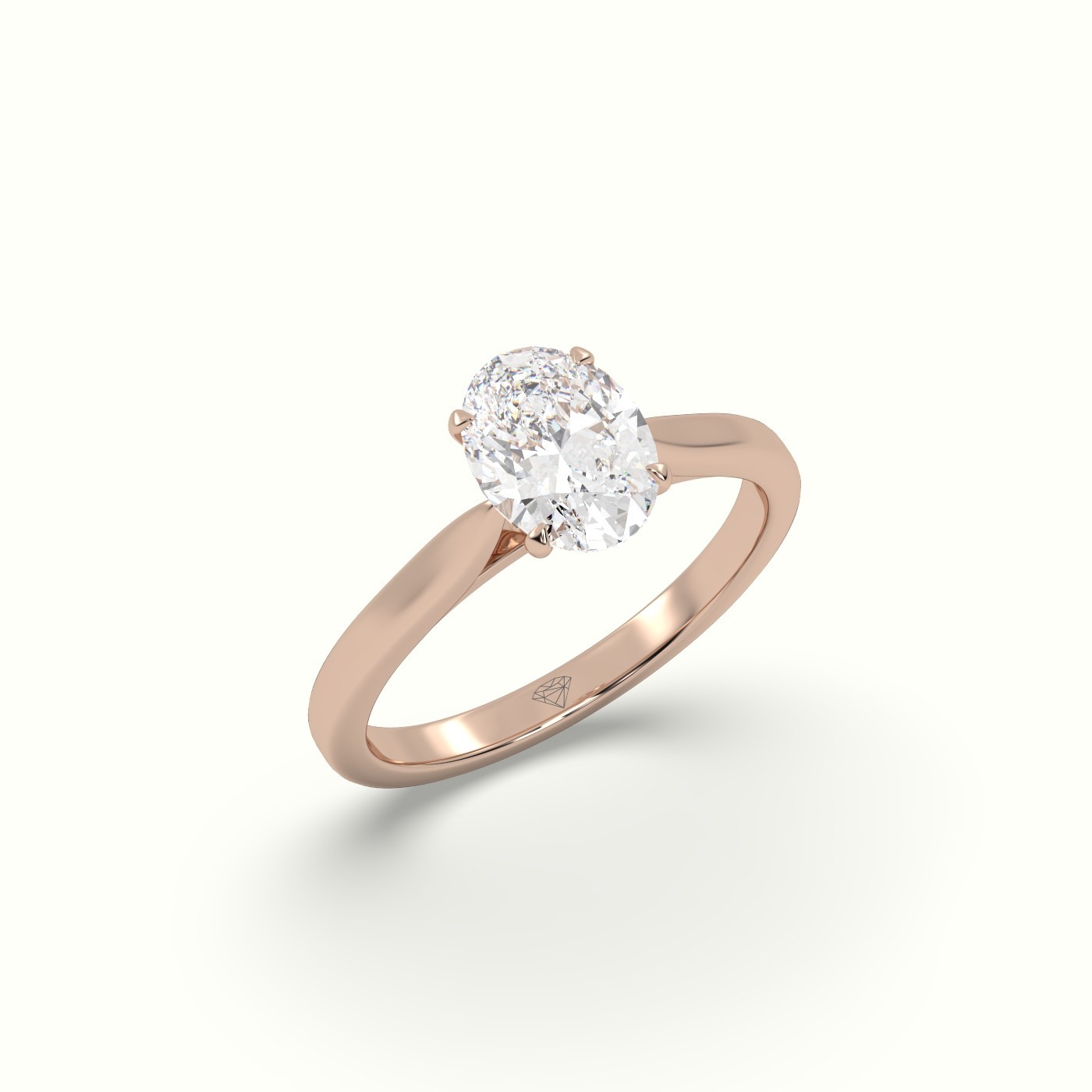 18k rose gold 3.02 ct,oval cut diamond engagement ring with cathedral shank