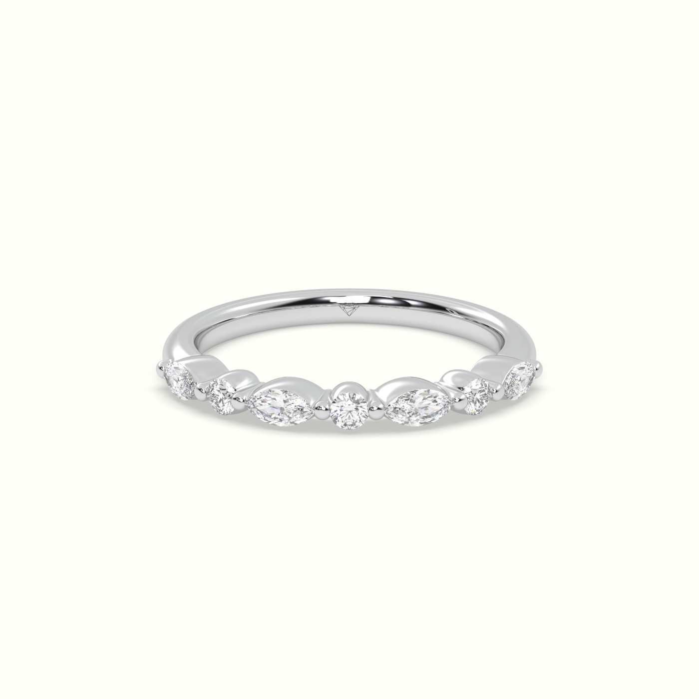 18k white gold marquise and round diamond half eternity wedding ring