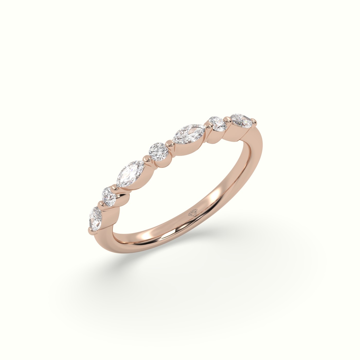 18k rose gold marquise and round diamond half eternity wedding ring Photos & images