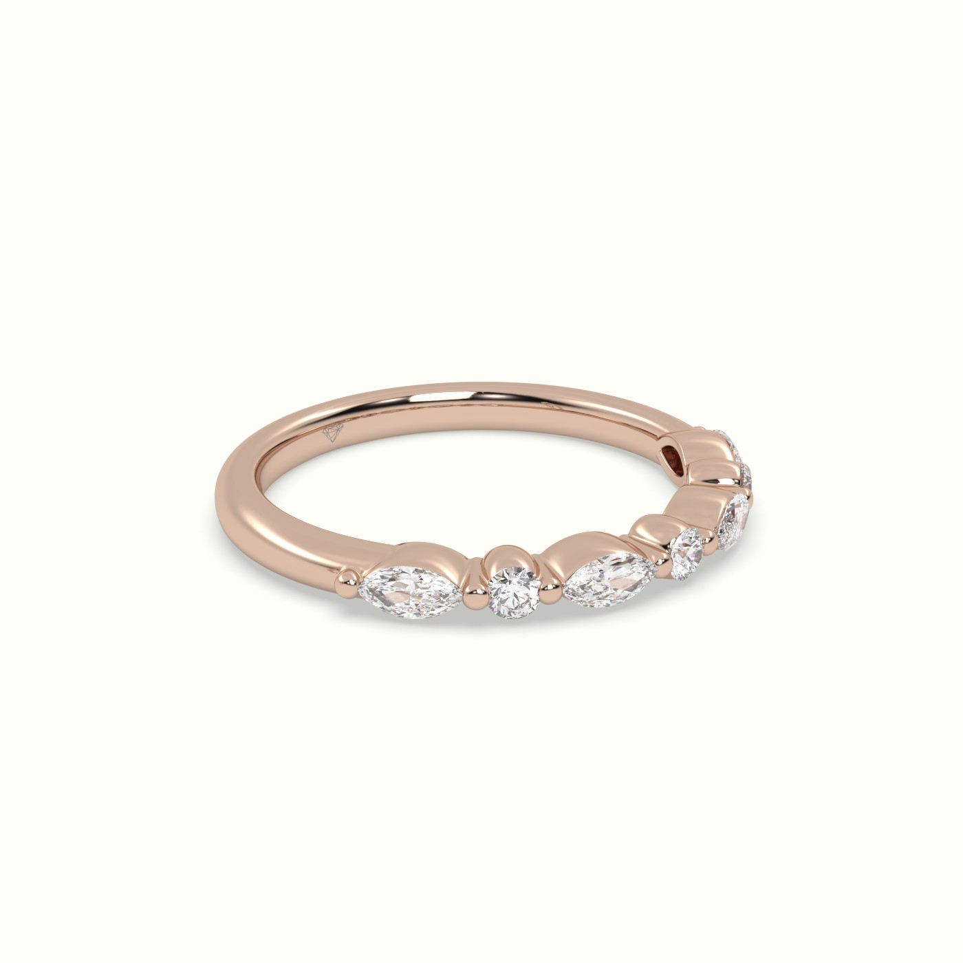 18k rose gold marquise and round diamond half eternity wedding ring Photos & images
