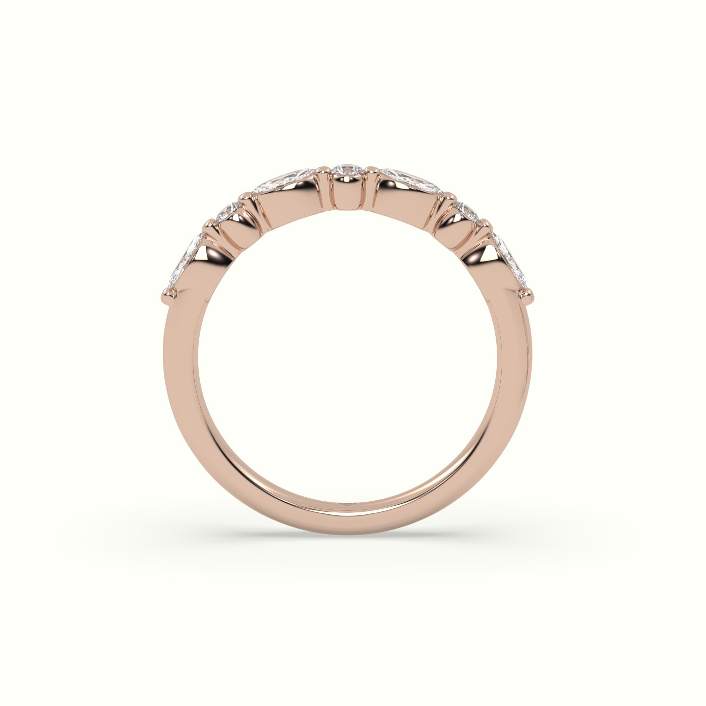 18k rose gold marquise and round diamond half eternity wedding ring Photos & images