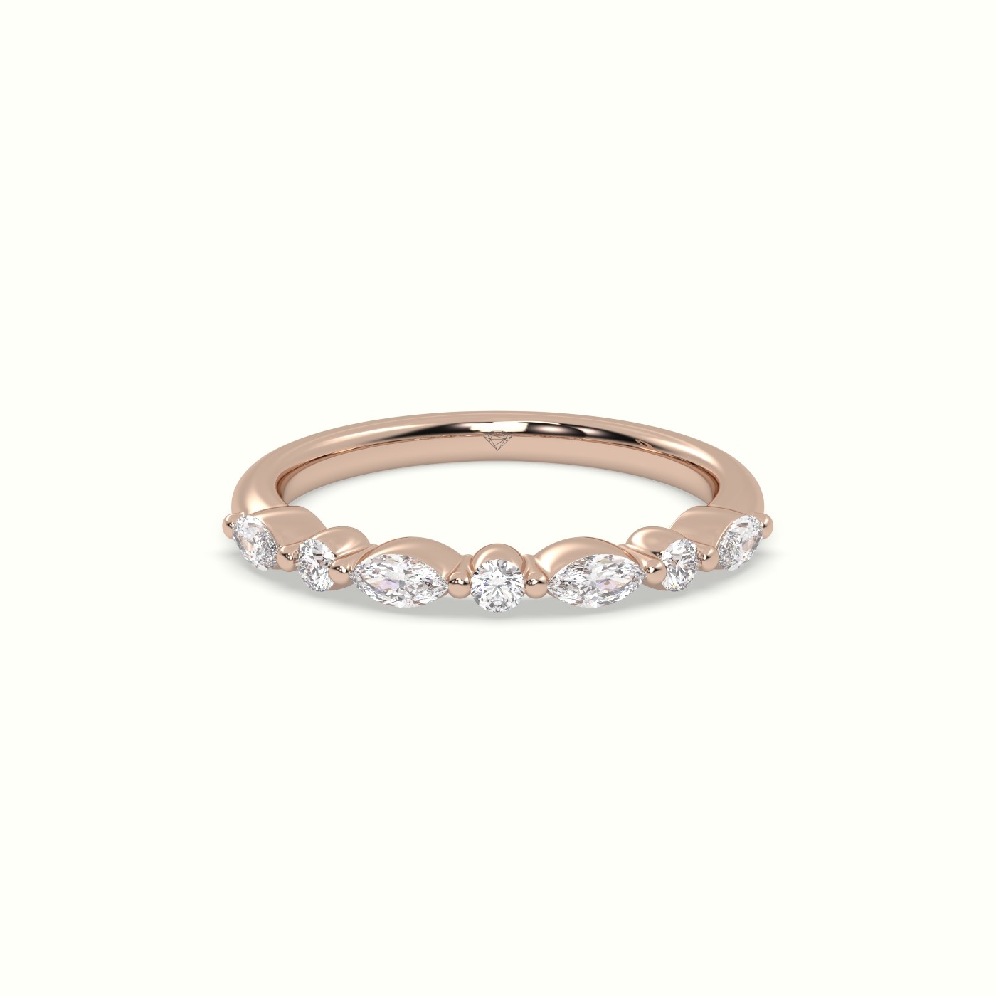 18k rose gold marquise and round diamond half eternity wedding ring