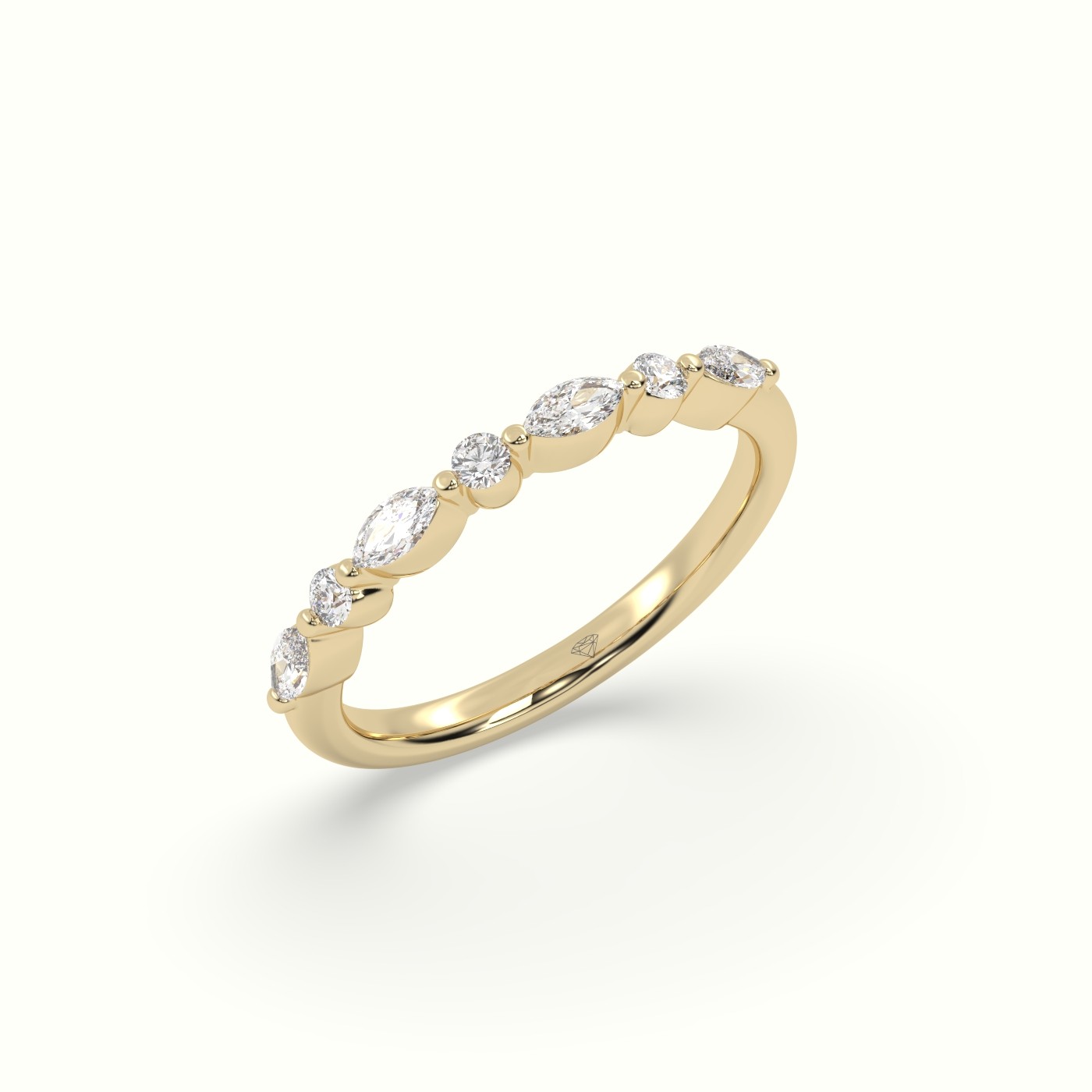 18k yellow gold marquise and round diamond half eternity wedding ring Photos & images