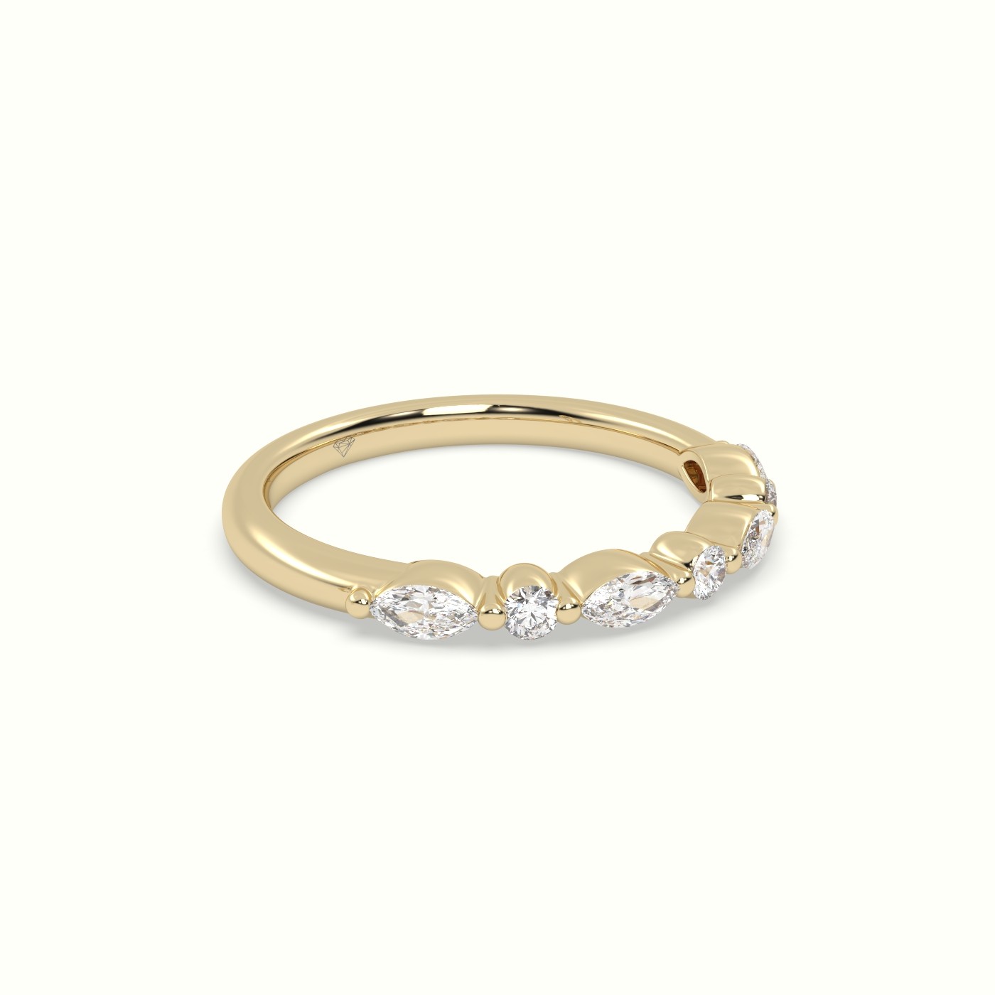 18k yellow gold marquise and round diamond half eternity wedding ring Photos & images