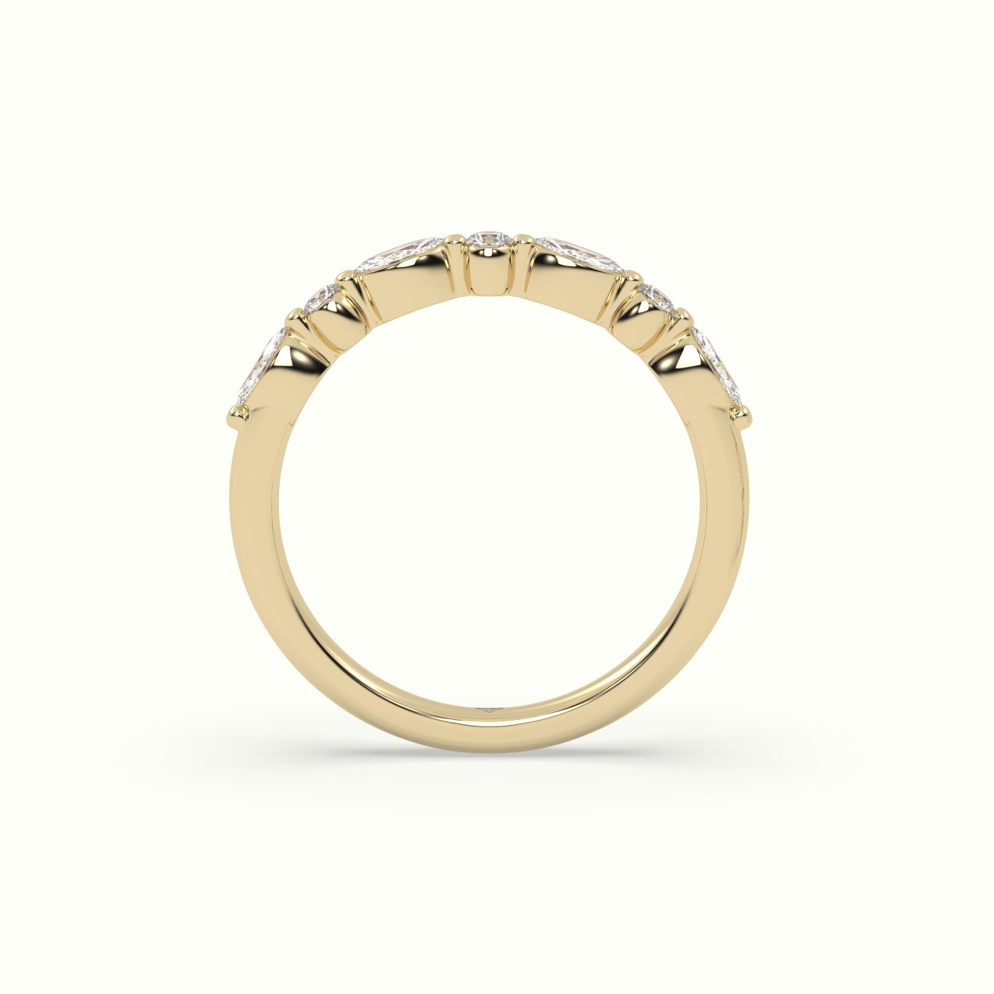 18k yellow gold marquise and round diamond half eternity wedding ring Photos & images