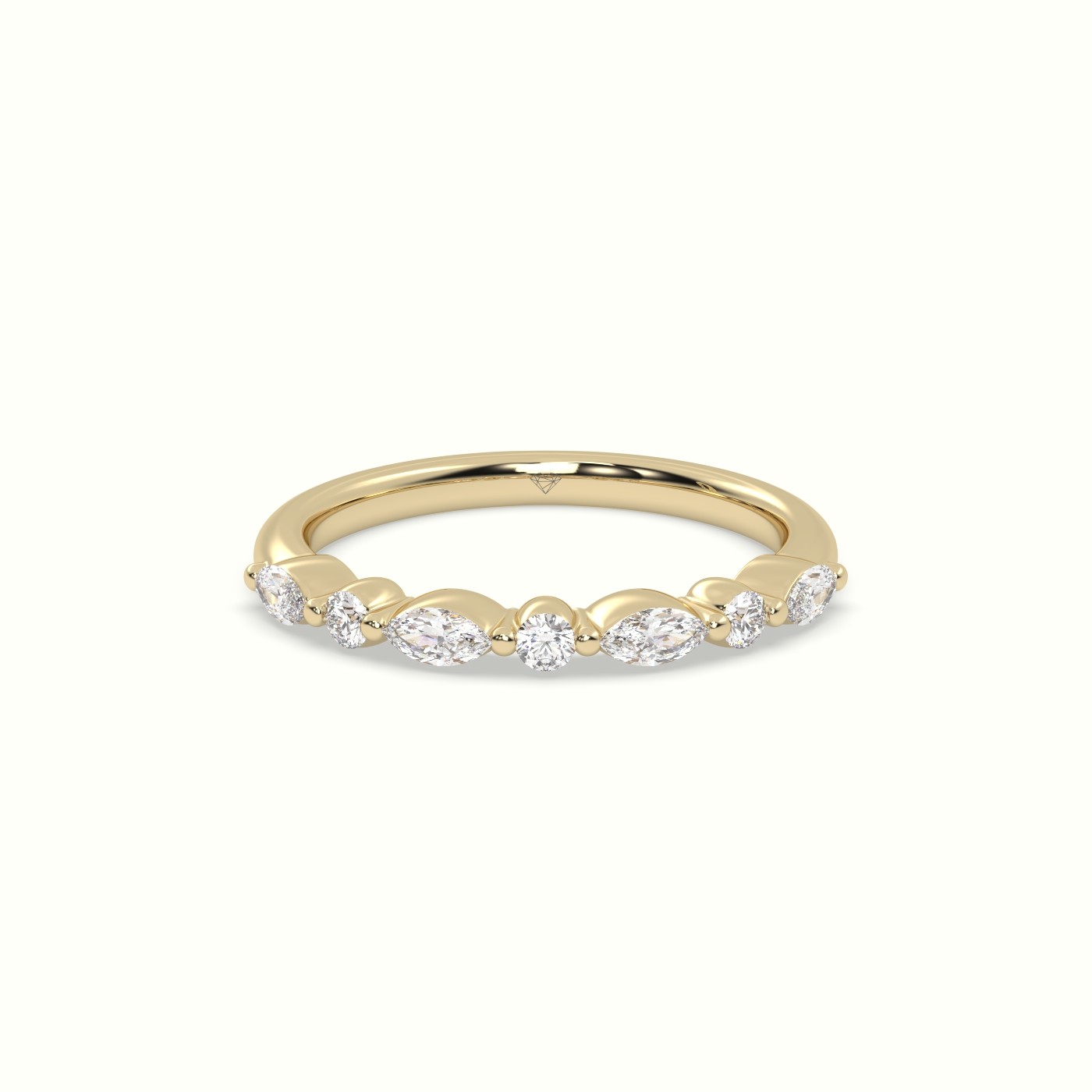 18k yellow gold marquise and round diamond half eternity wedding ring