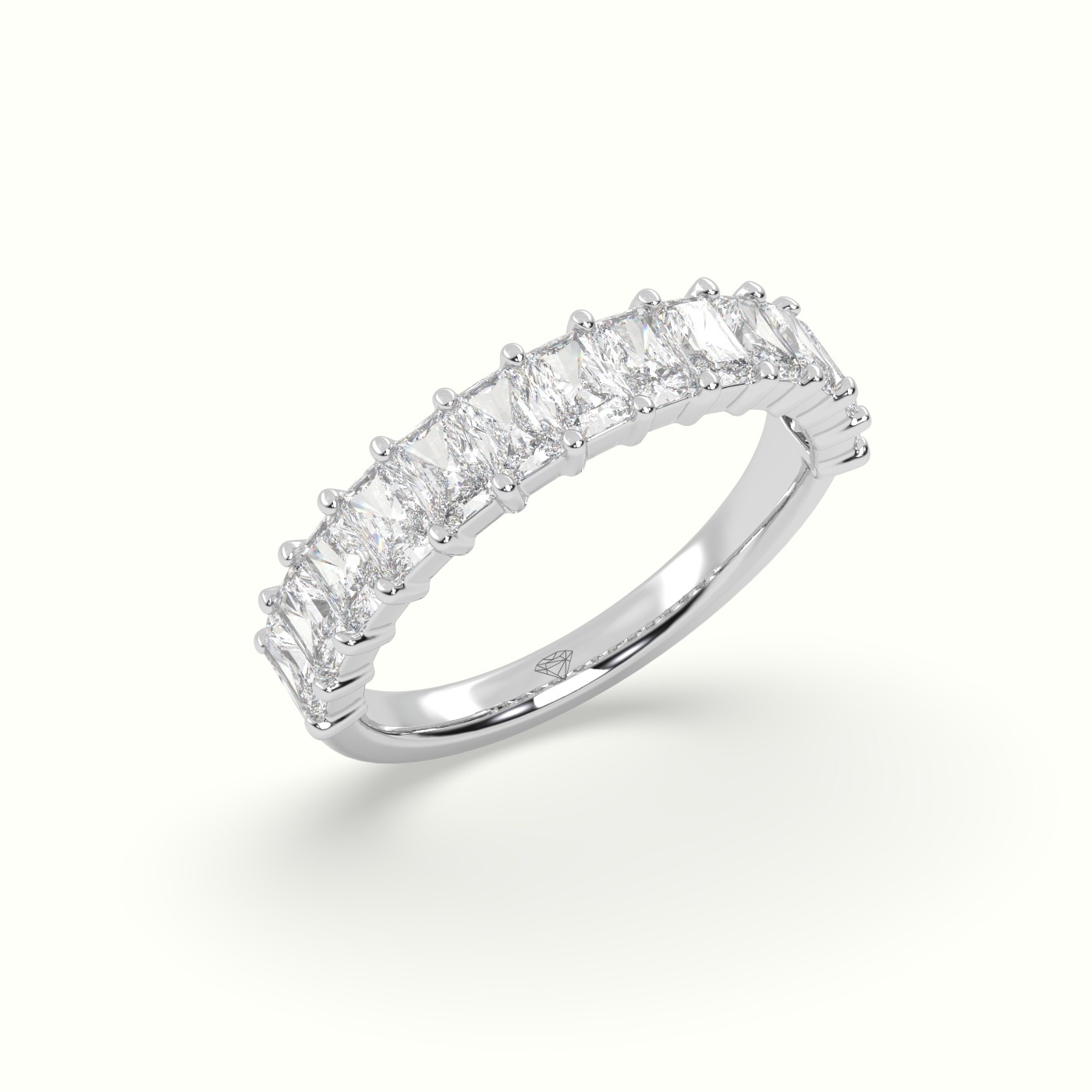 18k white gold radiant cut shared prong diamond wedding ring Photos & images