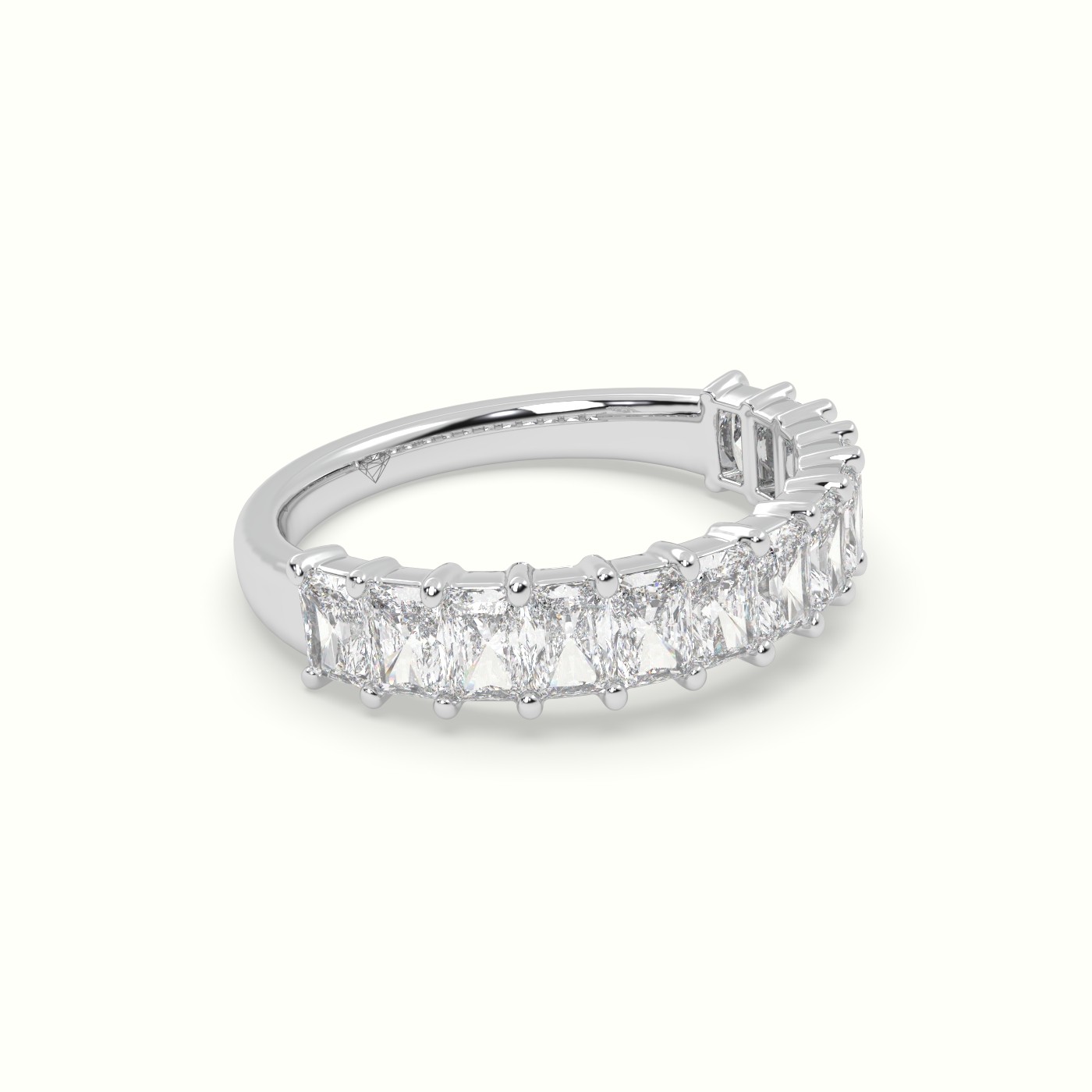 18k white gold radiant cut shared prong diamond wedding ring Photos & images