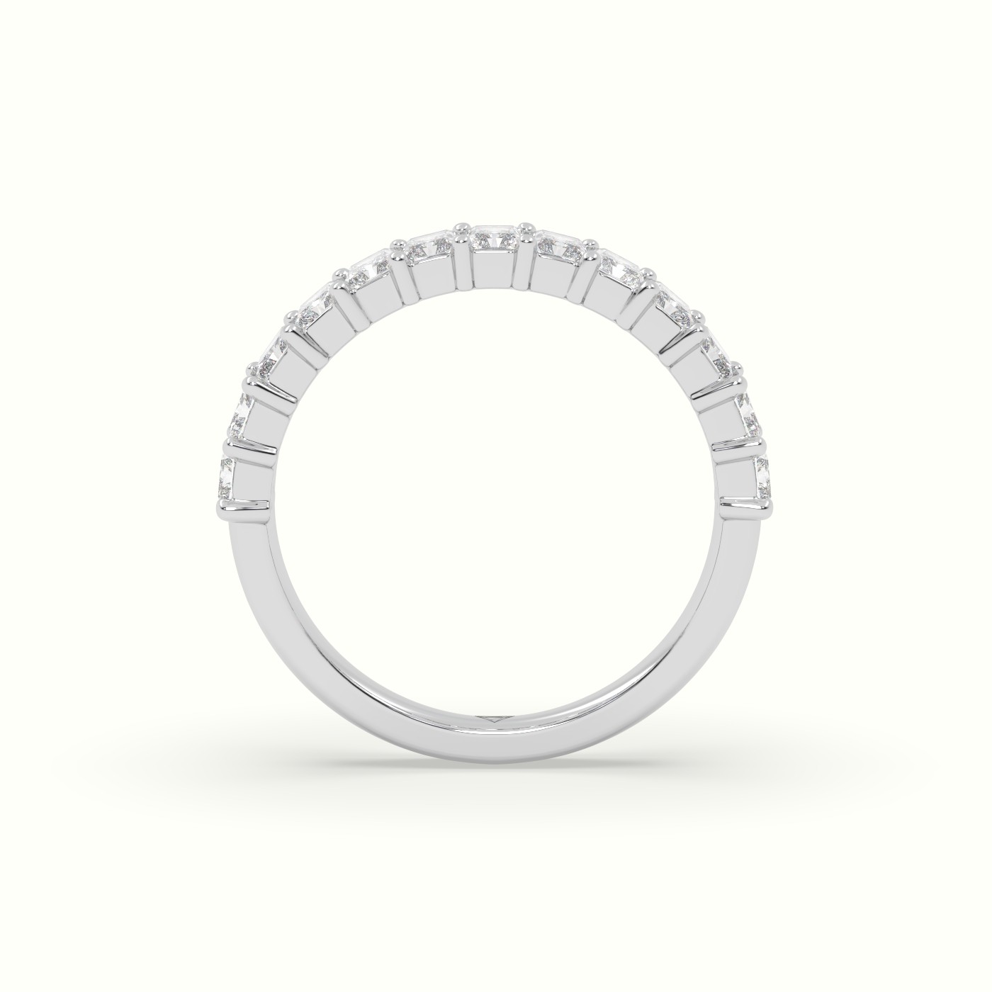18k white gold radiant cut shared prong diamond wedding ring Photos & images