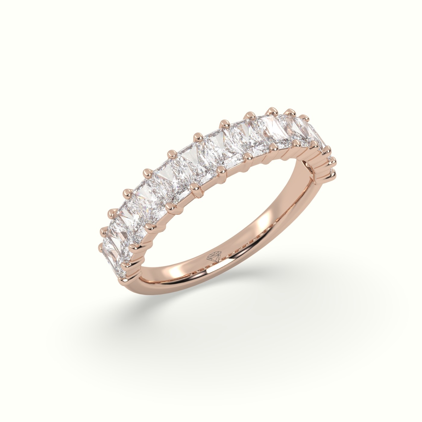 18k rose gold radiant cut shared prong diamond wedding ring Photos & images