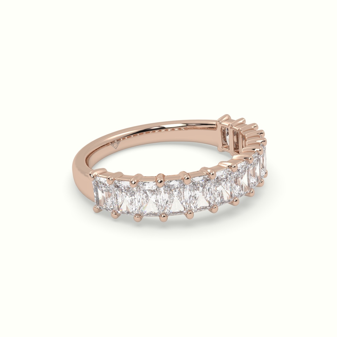 18k rose gold radiant cut shared prong diamond wedding ring Photos & images