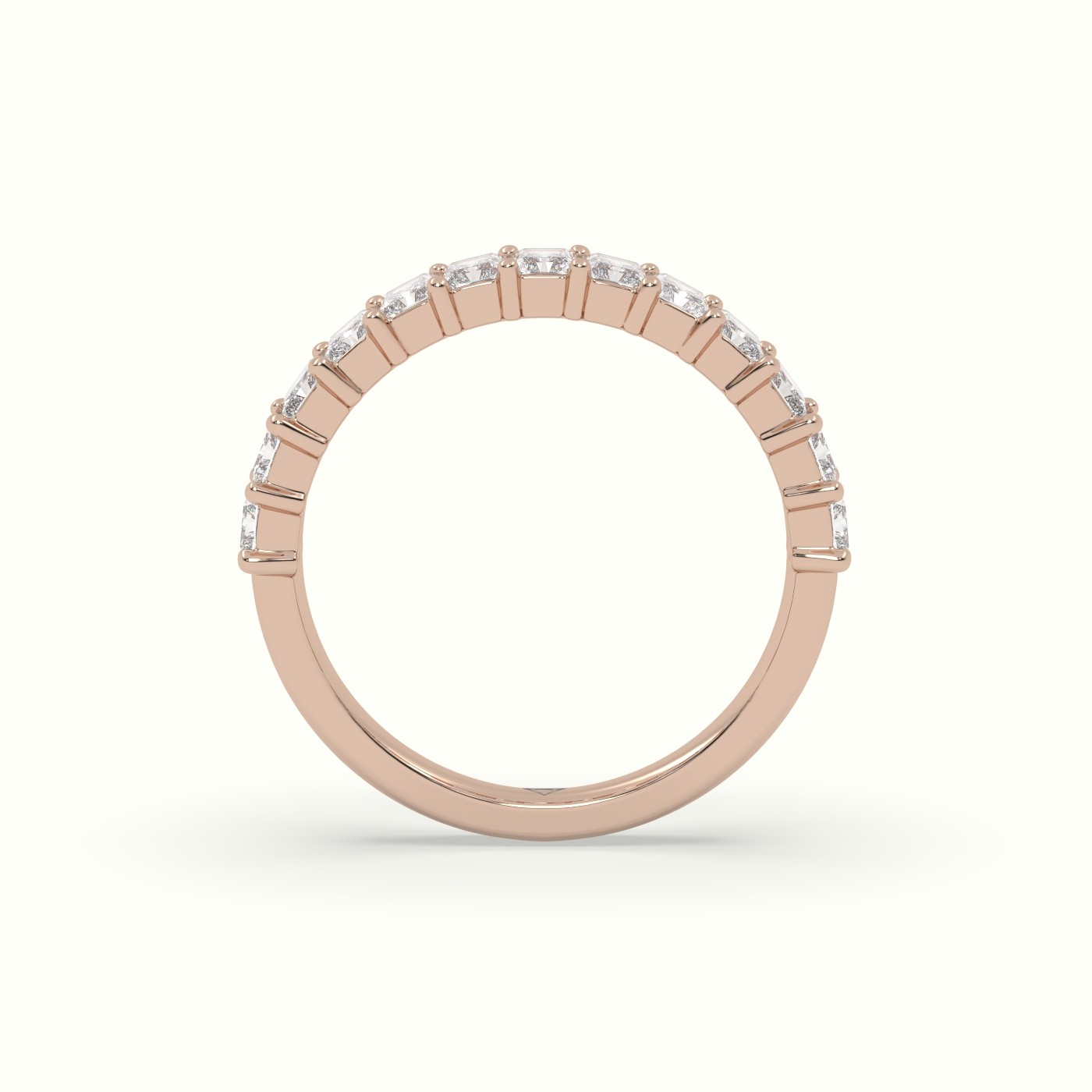 18k rose gold radiant cut shared prong diamond wedding ring Photos & images