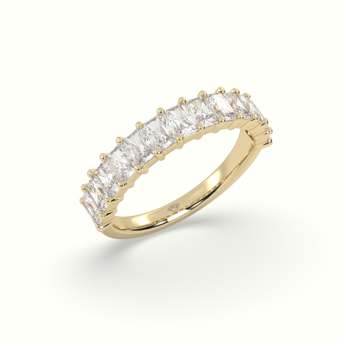 18k yellow gold radiant cut shared prong diamond wedding ring Photos & images
