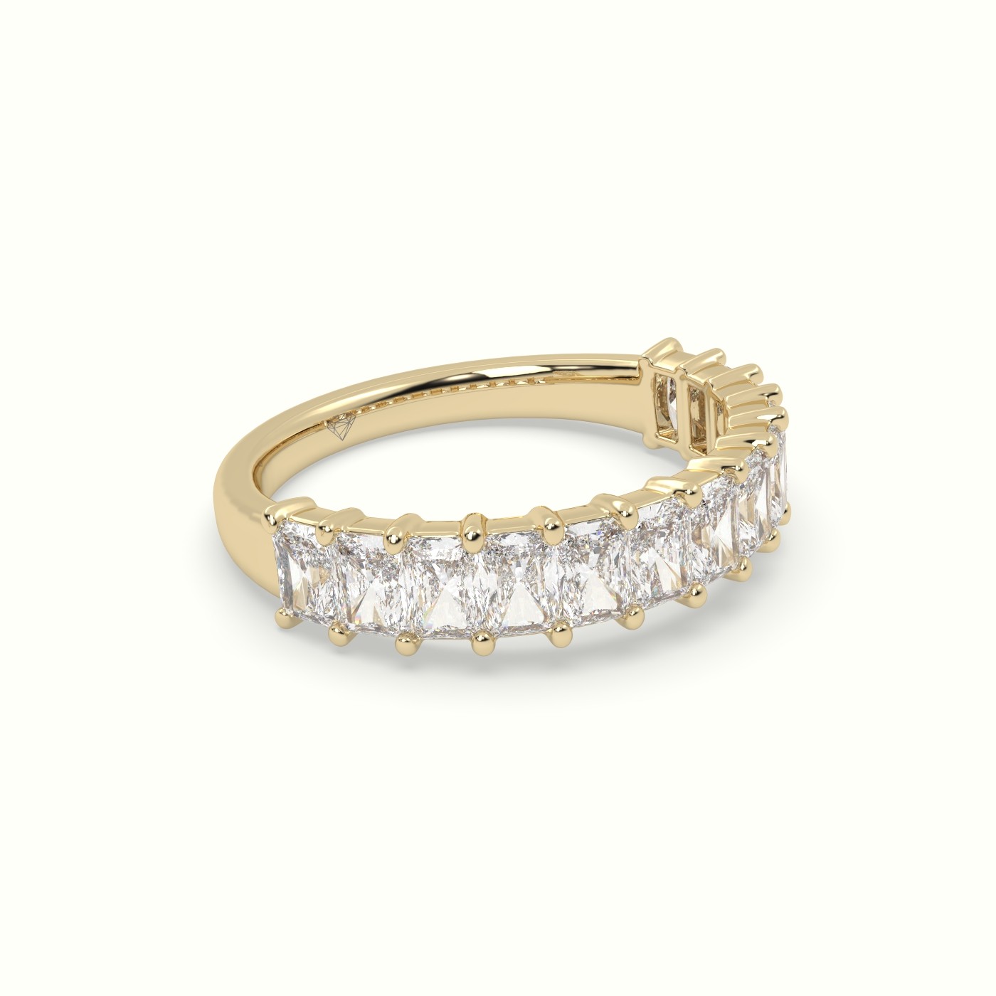 18k yellow gold radiant cut shared prong diamond wedding ring Photos & images