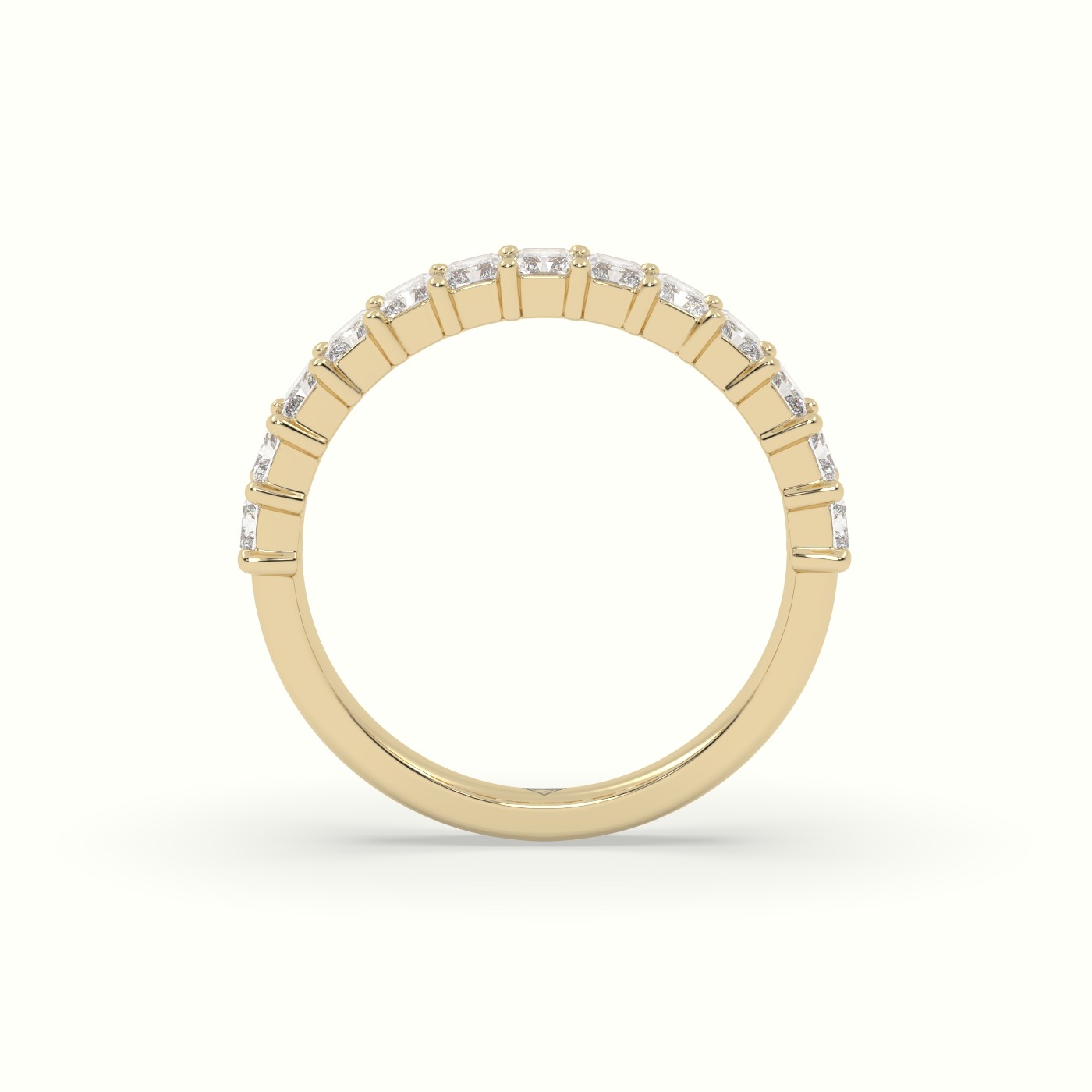 18k yellow gold radiant cut shared prong diamond wedding ring Photos & images