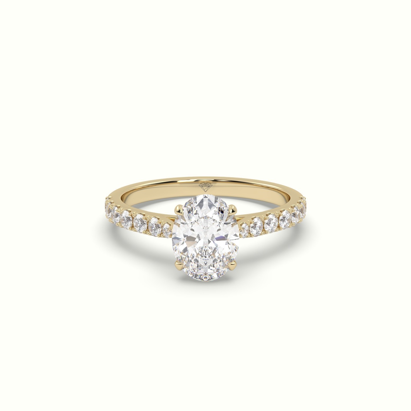 18k yellow gold 1.50ct e vs1 hrd certified 4-prong oval cut labgrown diamond ring with pave set diamond band Photos & images
