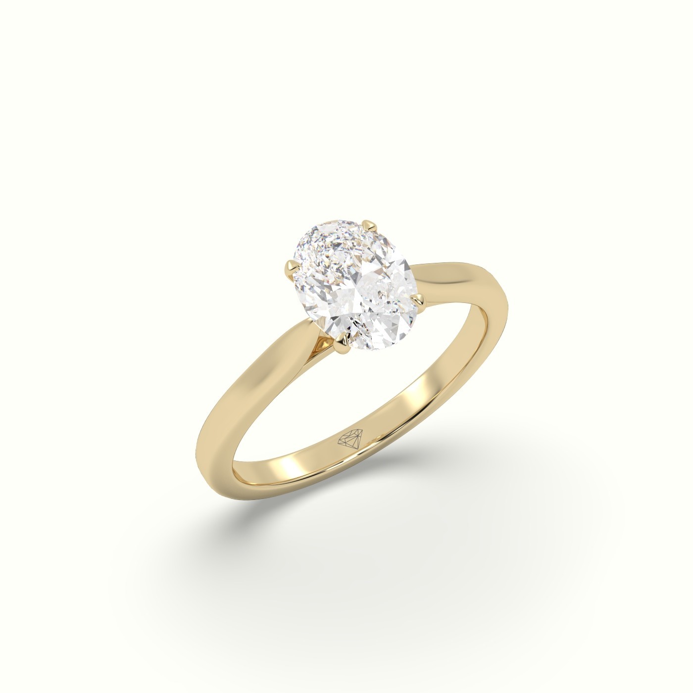 18k yellow gold 2.03 ct, oval cut  diamond h vs1 hrd engagement ring with cathedral shank