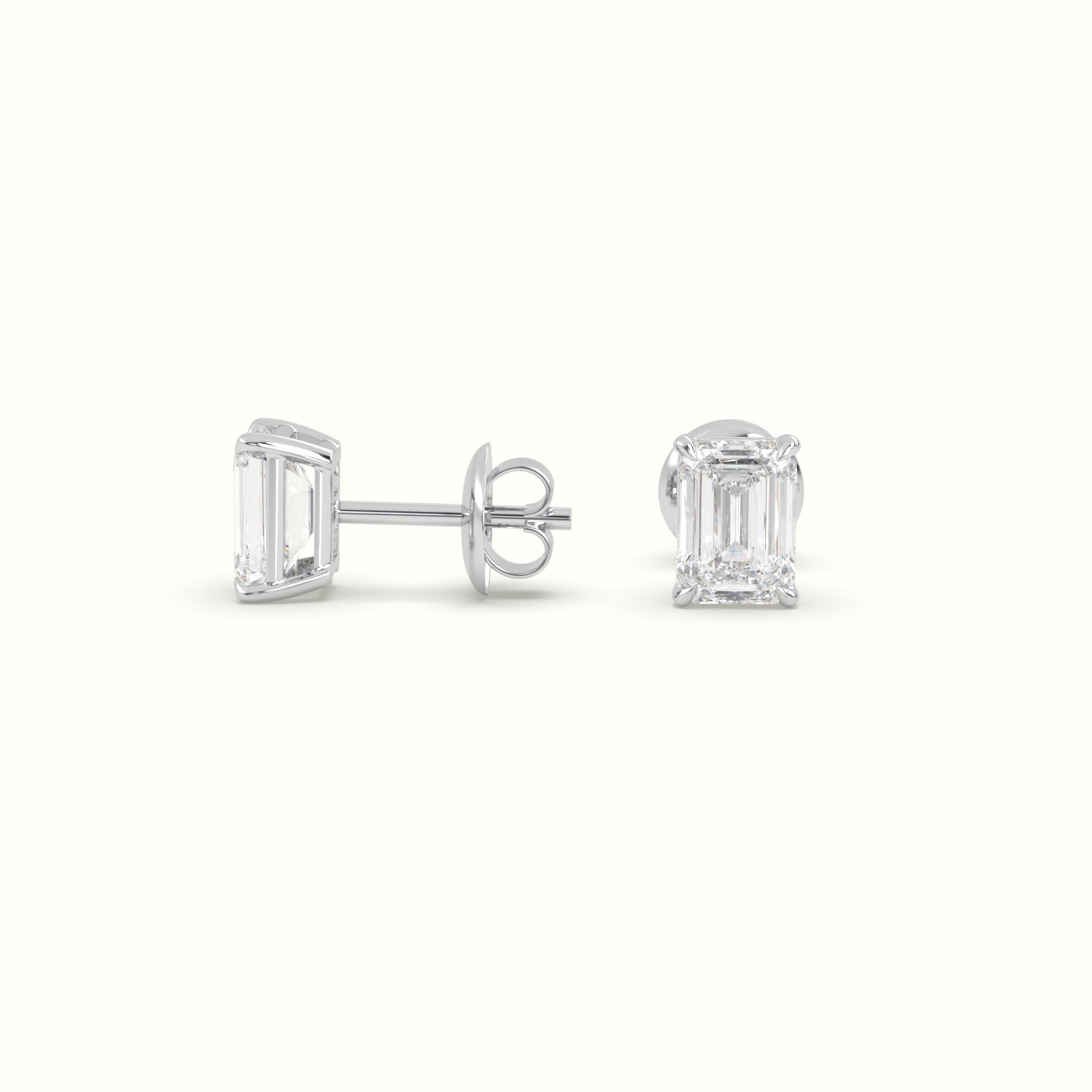18k white gold emerald cut solitaire diamond stud earrings Photos & images