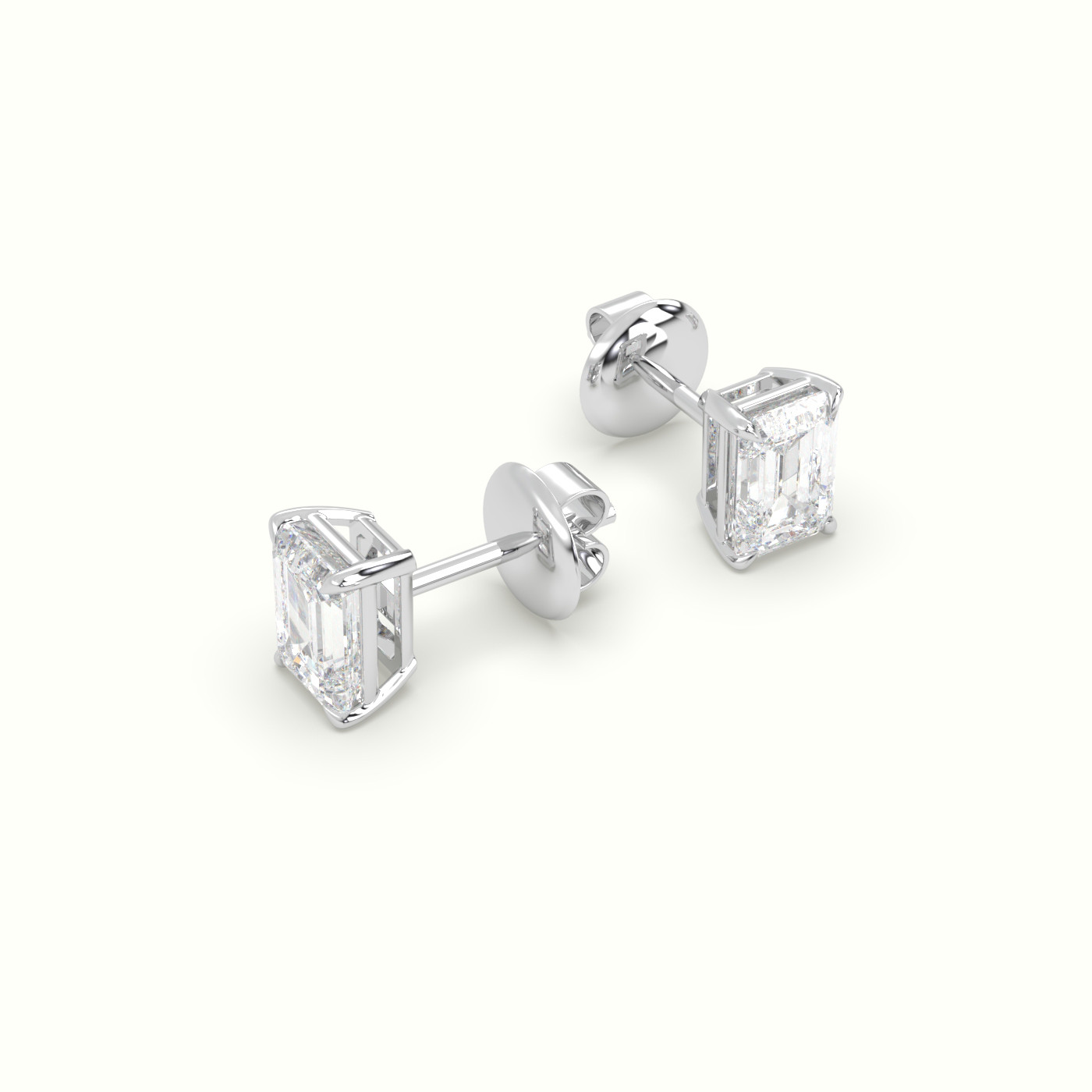 18k white gold emerald cut solitaire diamond stud earrings Photos & images