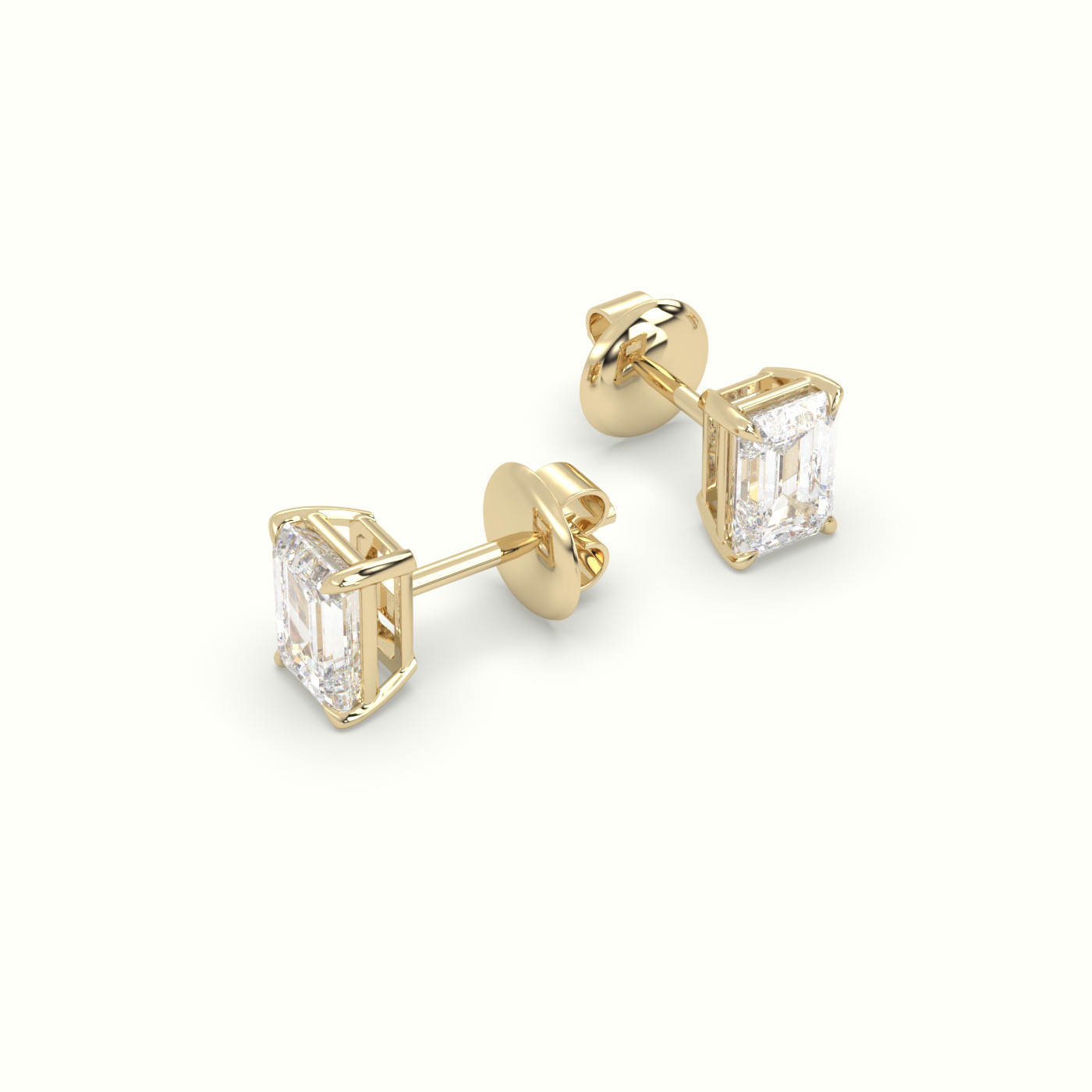 18k yellow gold emerald cut solitaire diamond stud earrings Photos & images