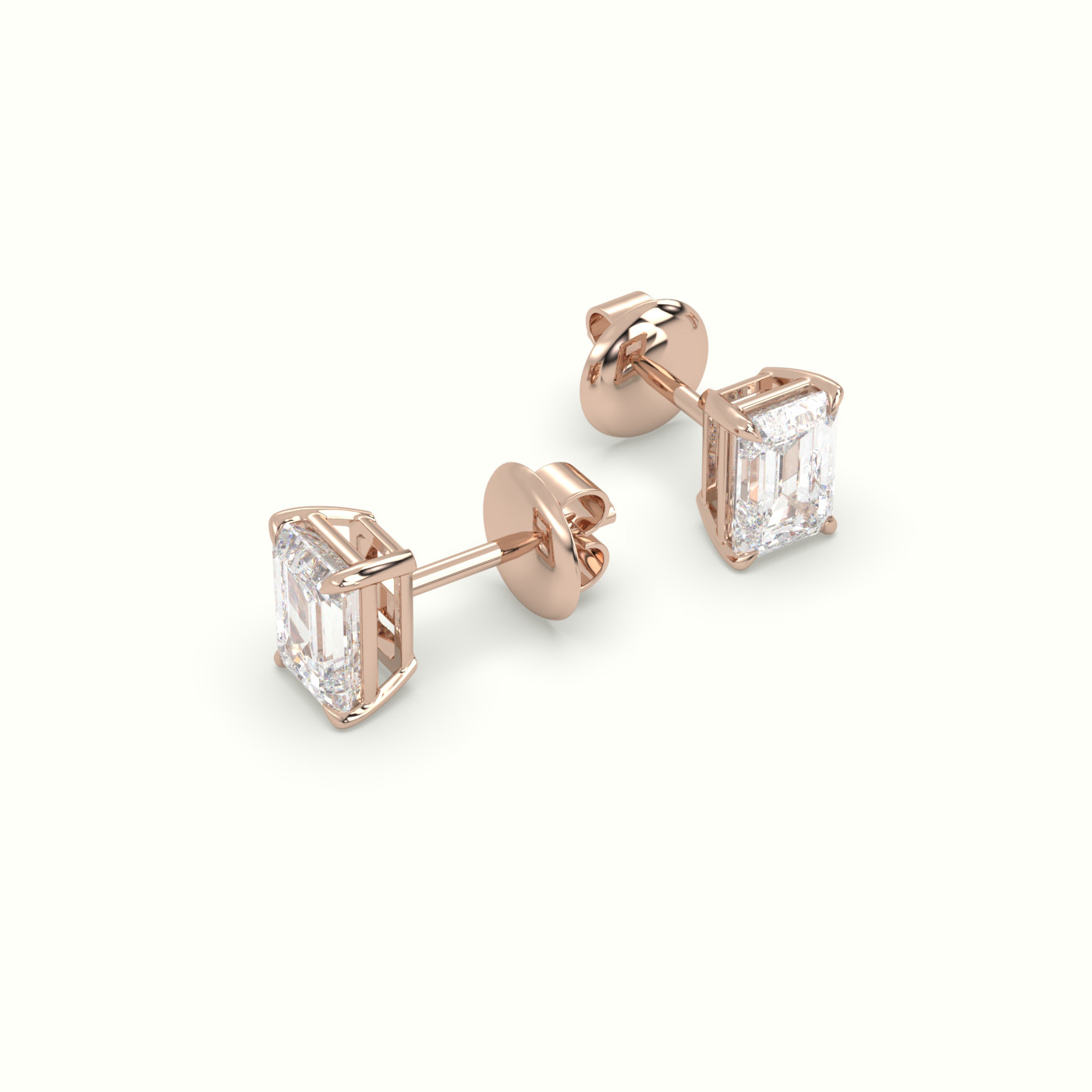 18k rose gold emerald cut solitaire diamond stud earrings Photos & images
