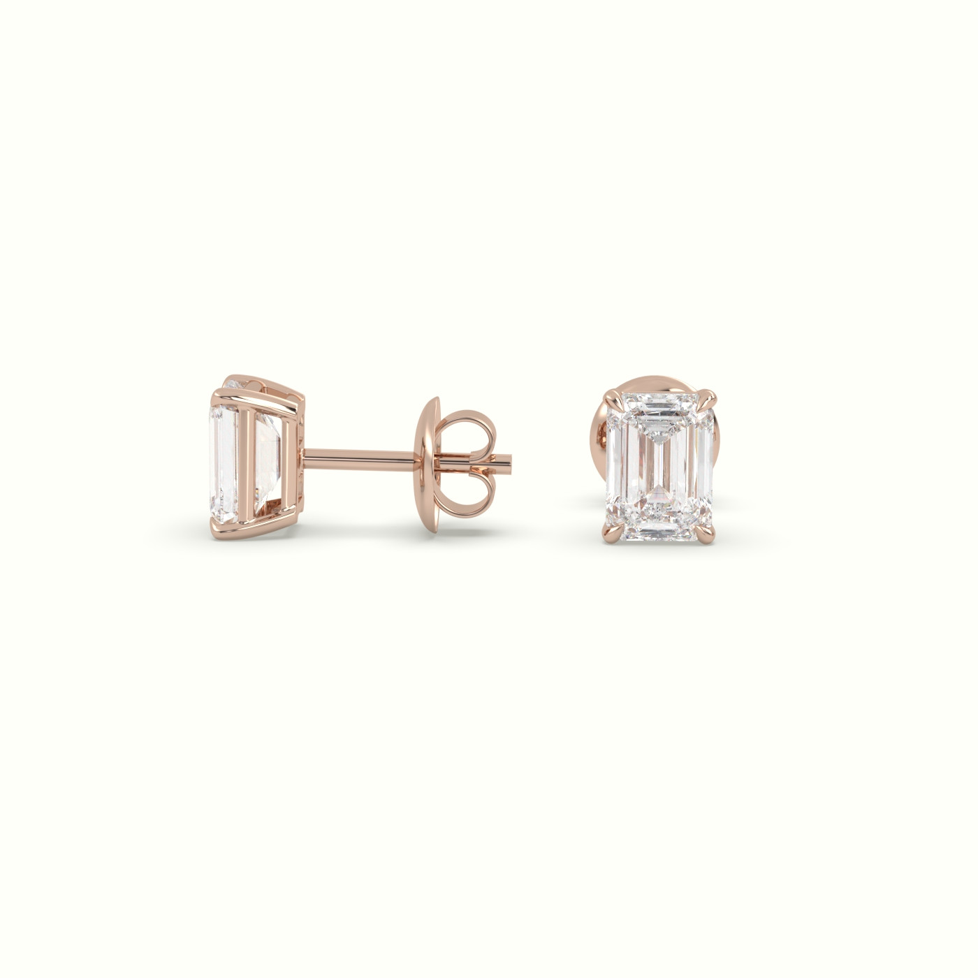 18k rose gold emerald cut solitaire diamond stud earrings Photos & images