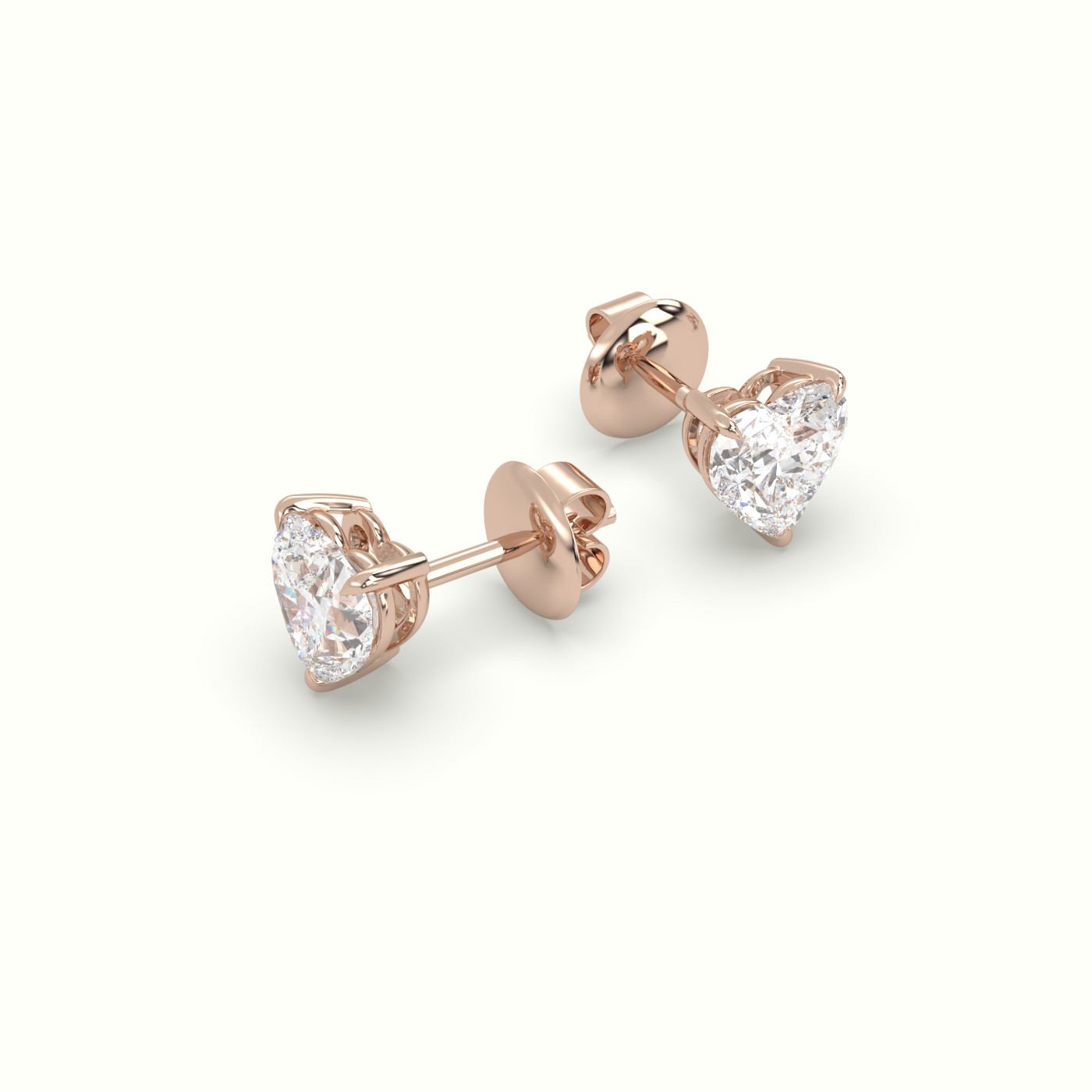 18k rose gold heart cut solitaire diamond stud earrings Photos & images