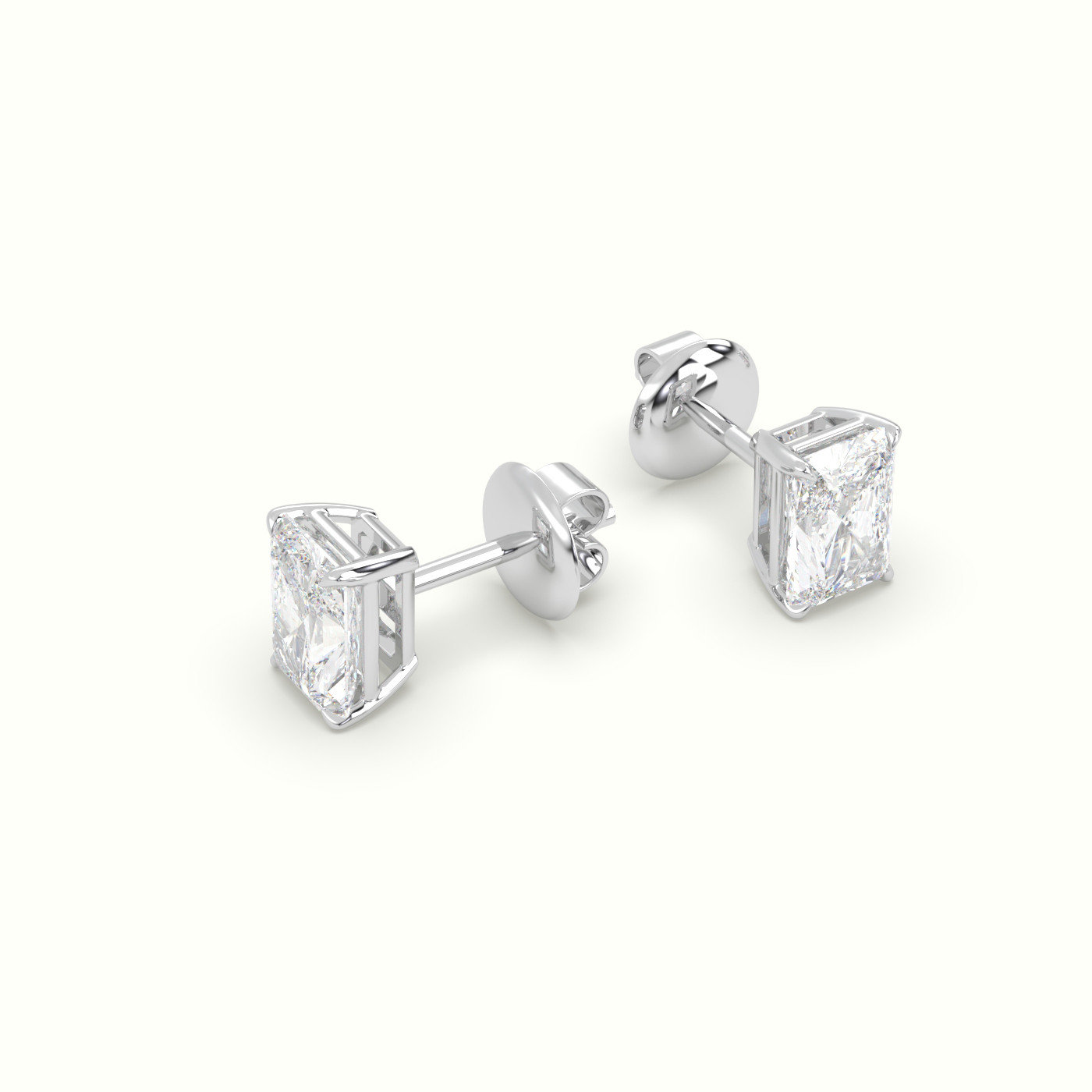 18k white gold radiant cut solitaire diamond stud earrings Photos & images