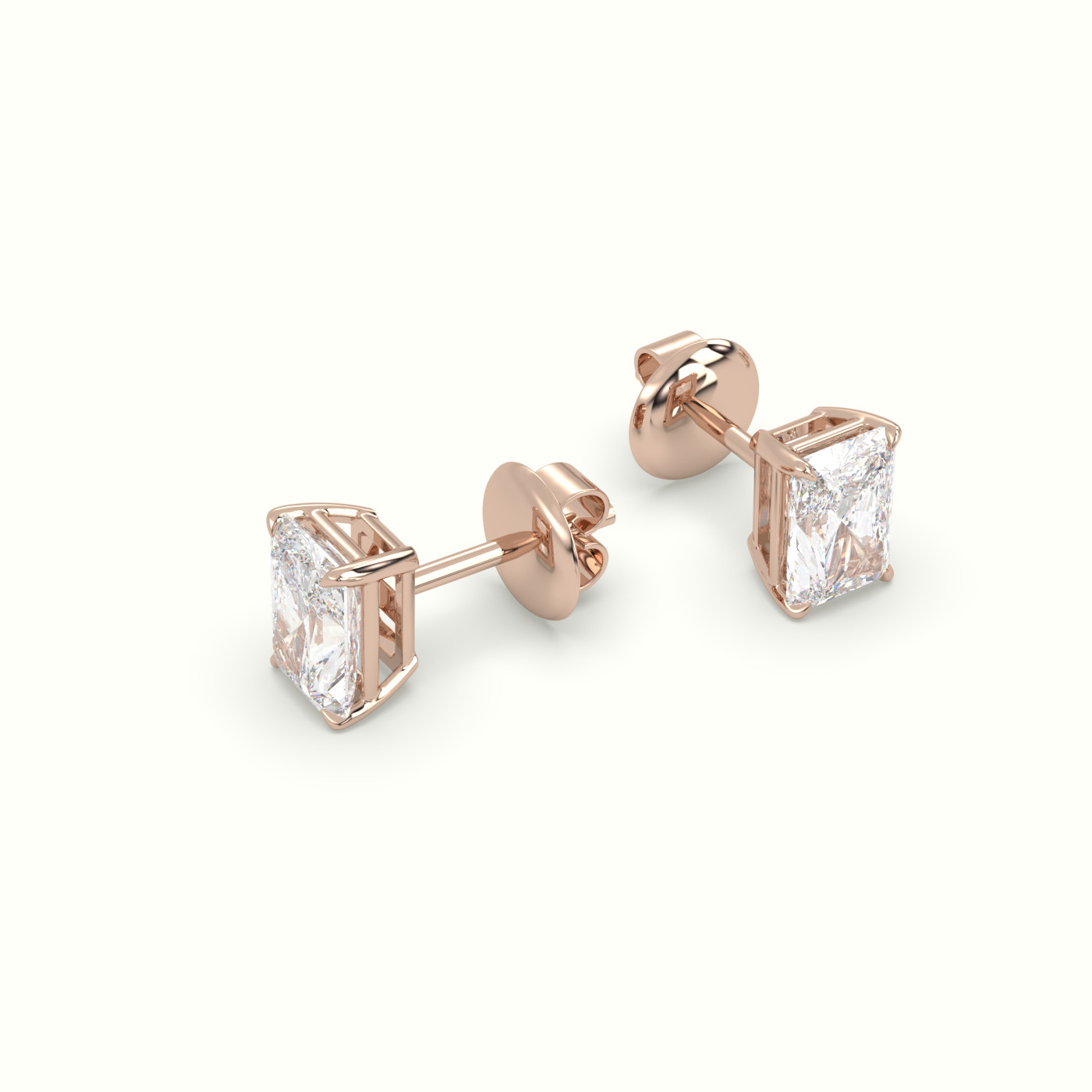18k rose gold radiant cut solitaire diamond stud earrings Photos & images