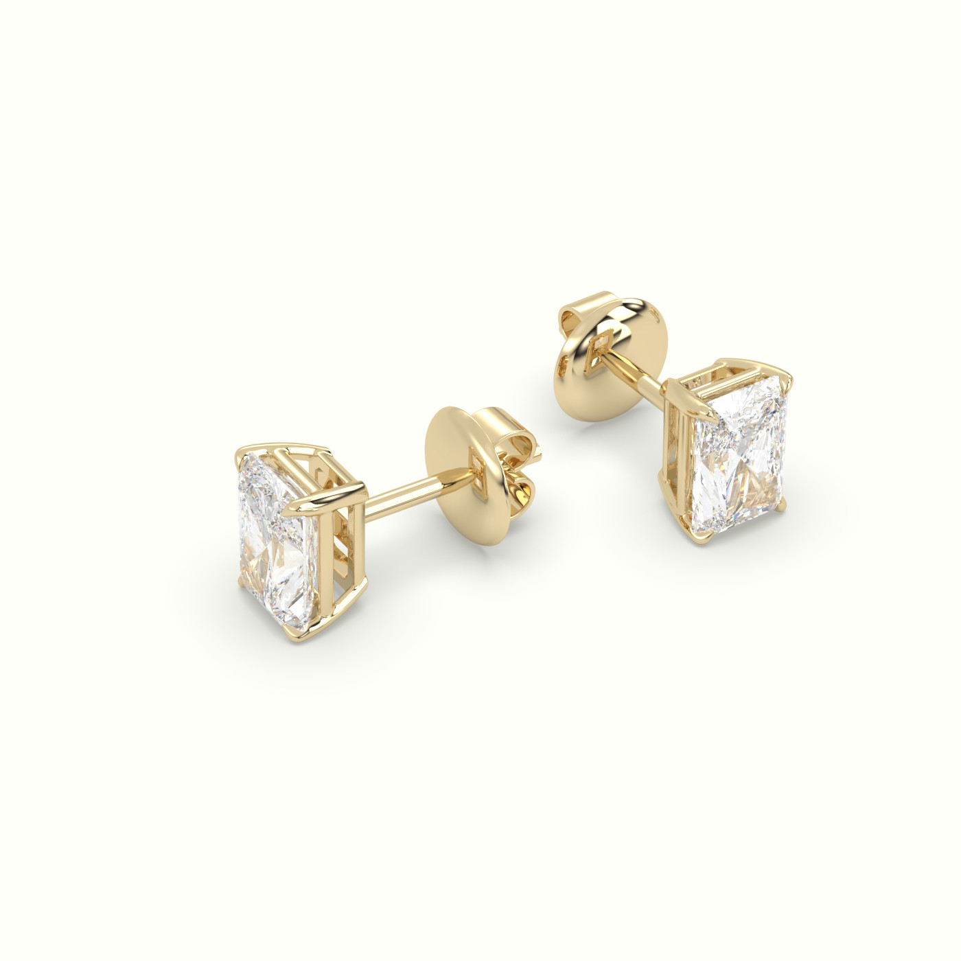 18k yellow gold radiant cut solitaire diamond stud earrings Photos & images