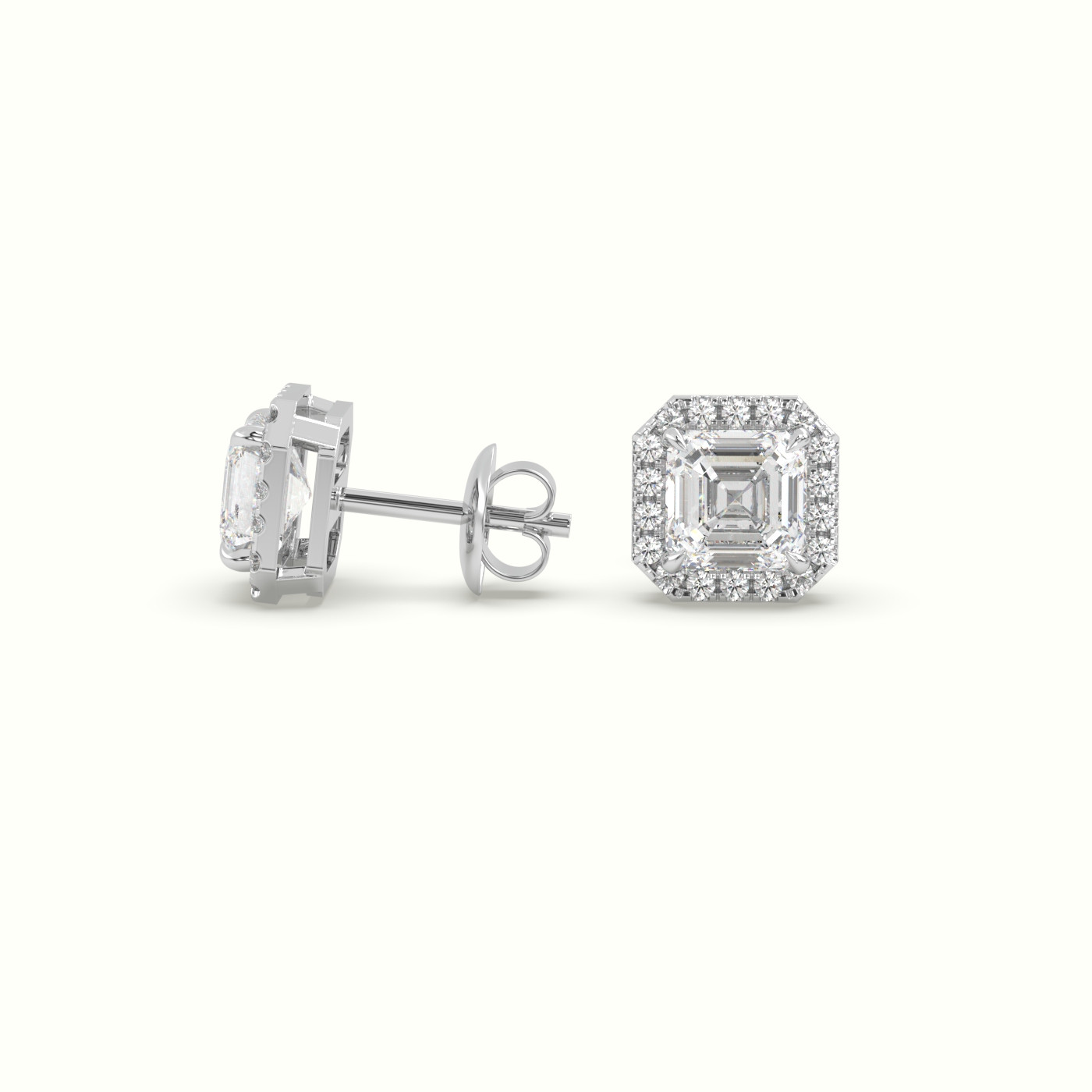 18k white gold asscher cut solitaire diamond halo stud earrings Photos & images