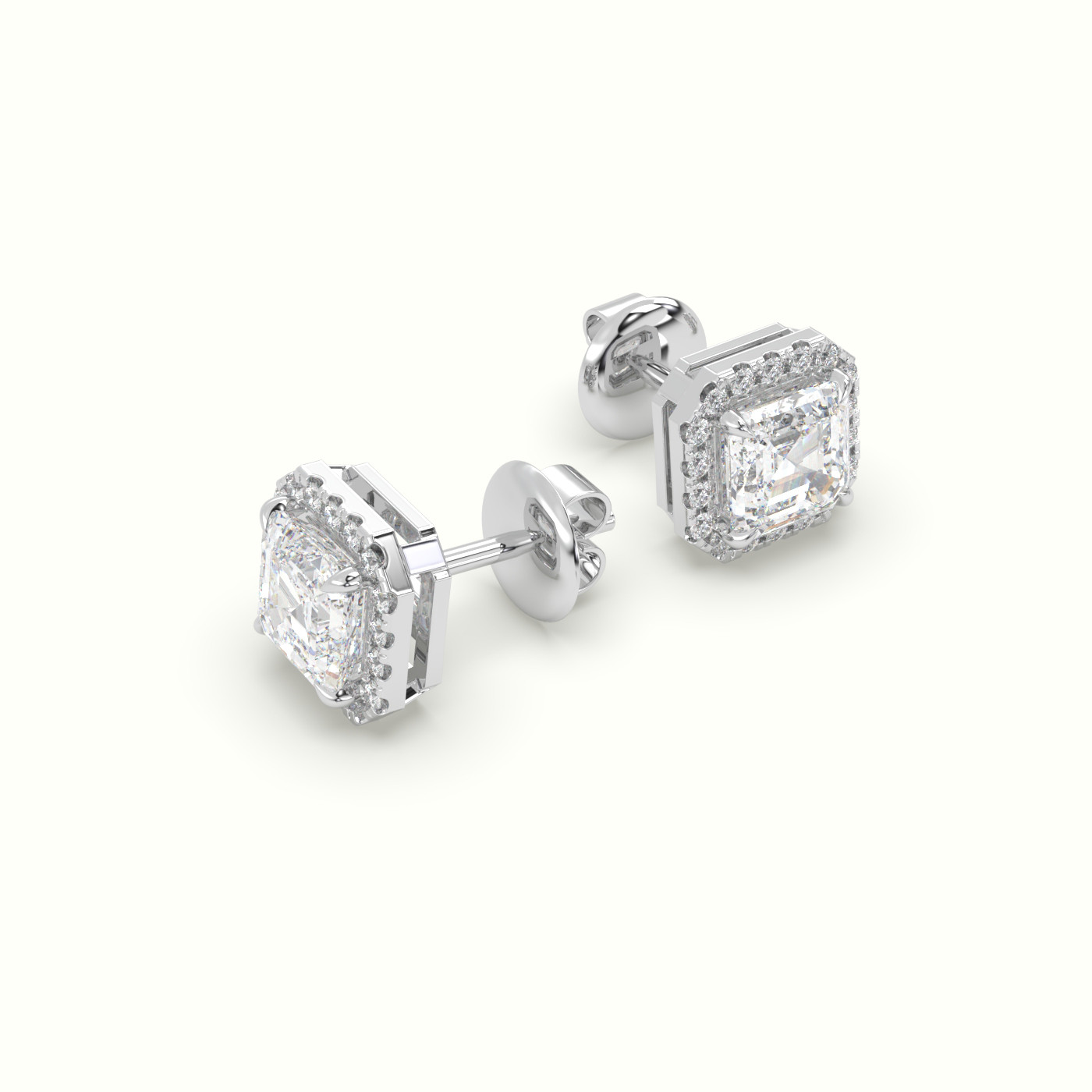 18k white gold asscher cut solitaire diamond halo stud earrings Photos & images