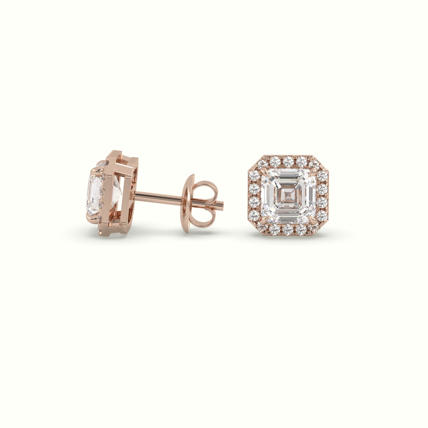 18k rose gold asscher cut solitaire diamond halo stud earrings Photos & images