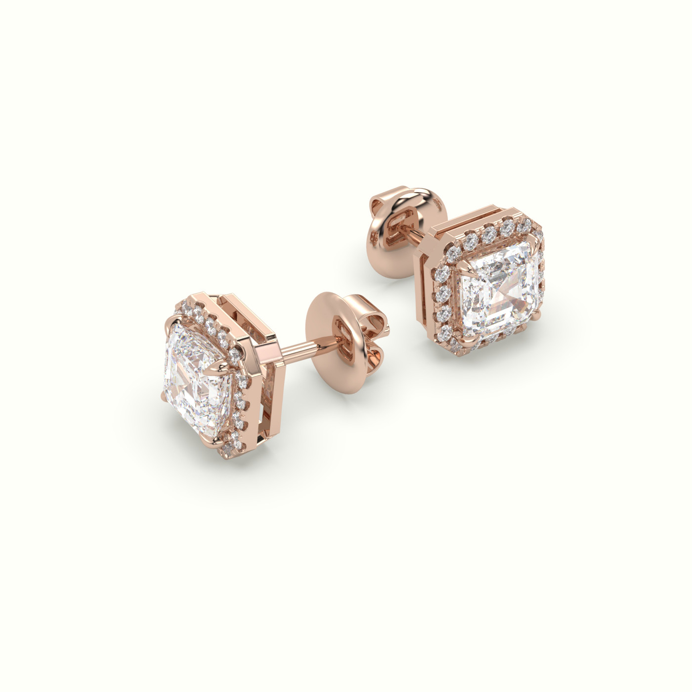 18k rose gold asscher cut solitaire diamond halo stud earrings Photos & images