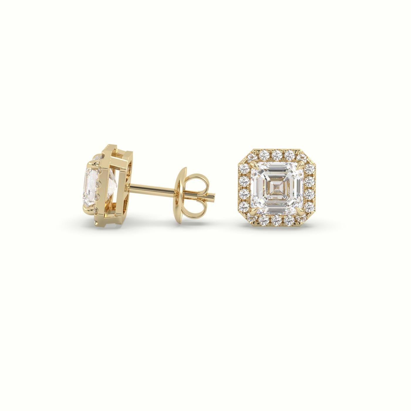 18k yellow gold asscher cut solitaire diamond halo stud earrings Photos & images