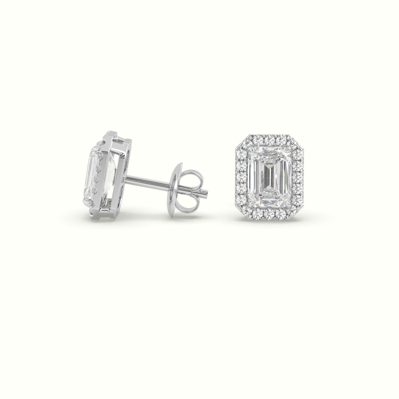 18k white gold emerald cut solitaire diamond halo stud earrings Photos & images