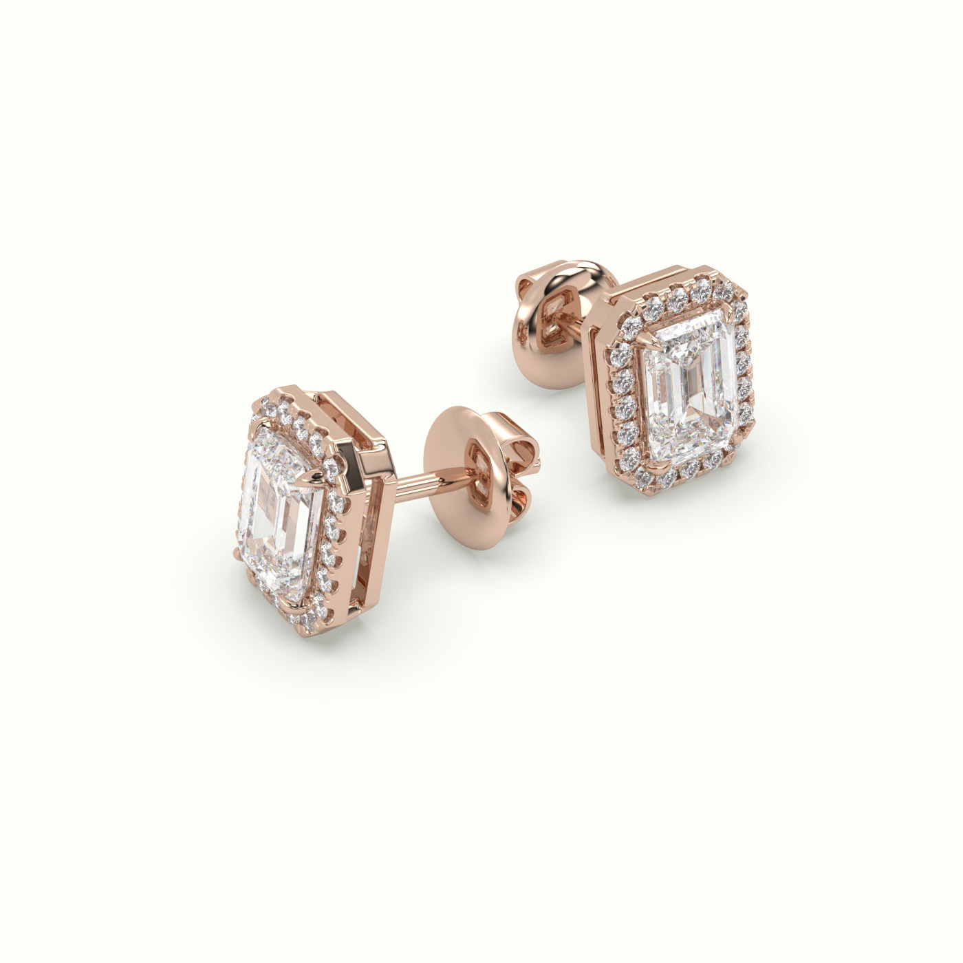 18k rose gold emerald cut solitaire diamond halo stud earrings Photos & images