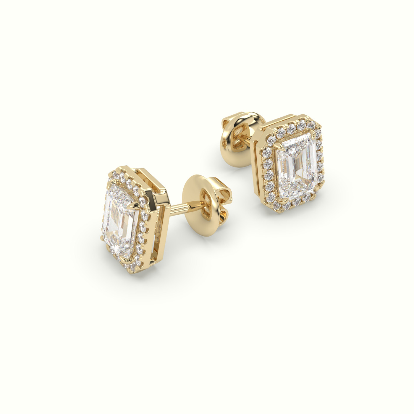 18k yellow gold emerald cut solitaire diamond halo stud earrings Photos & images