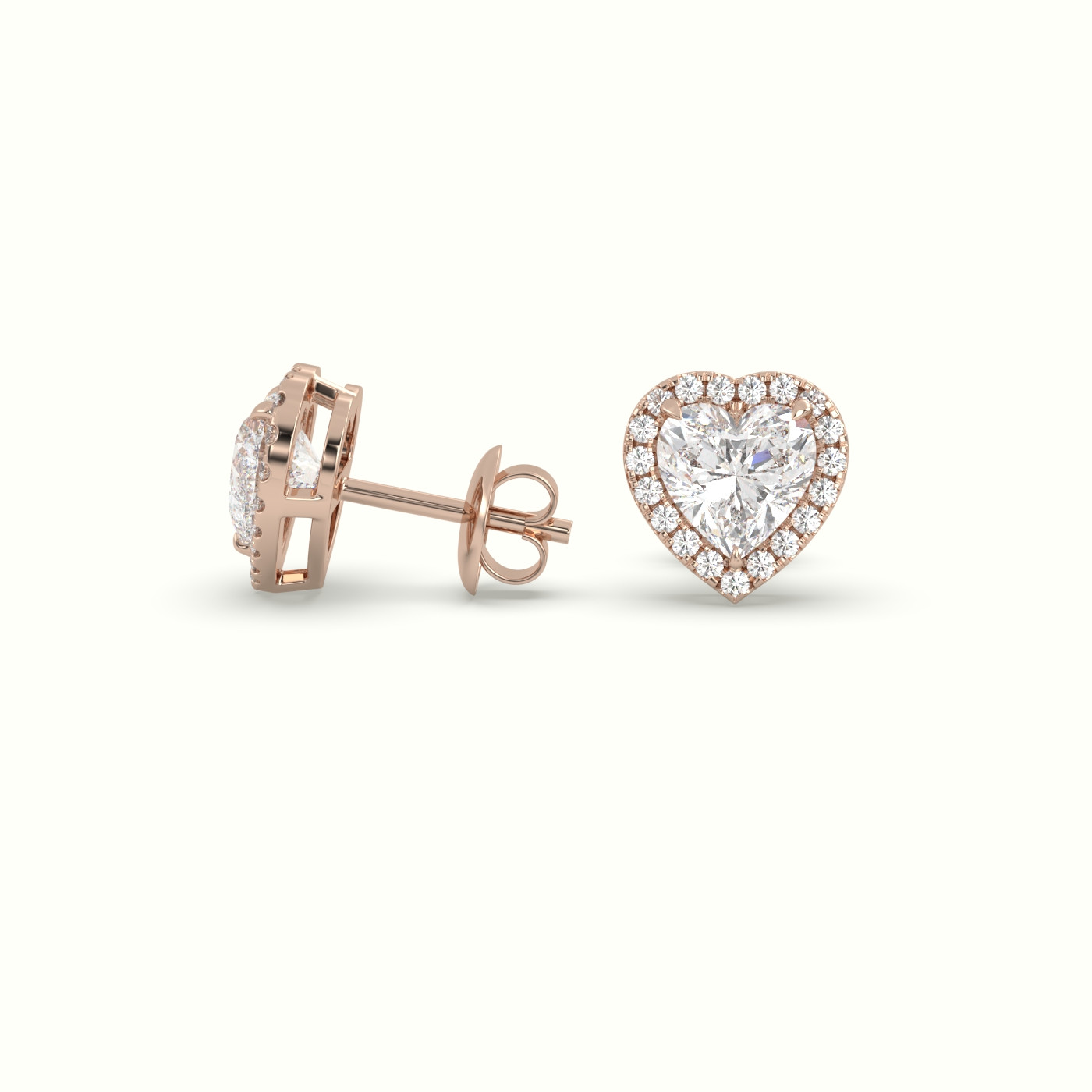 18k rose gold heart cut solitaire diamond halo stud earrings Photos & images