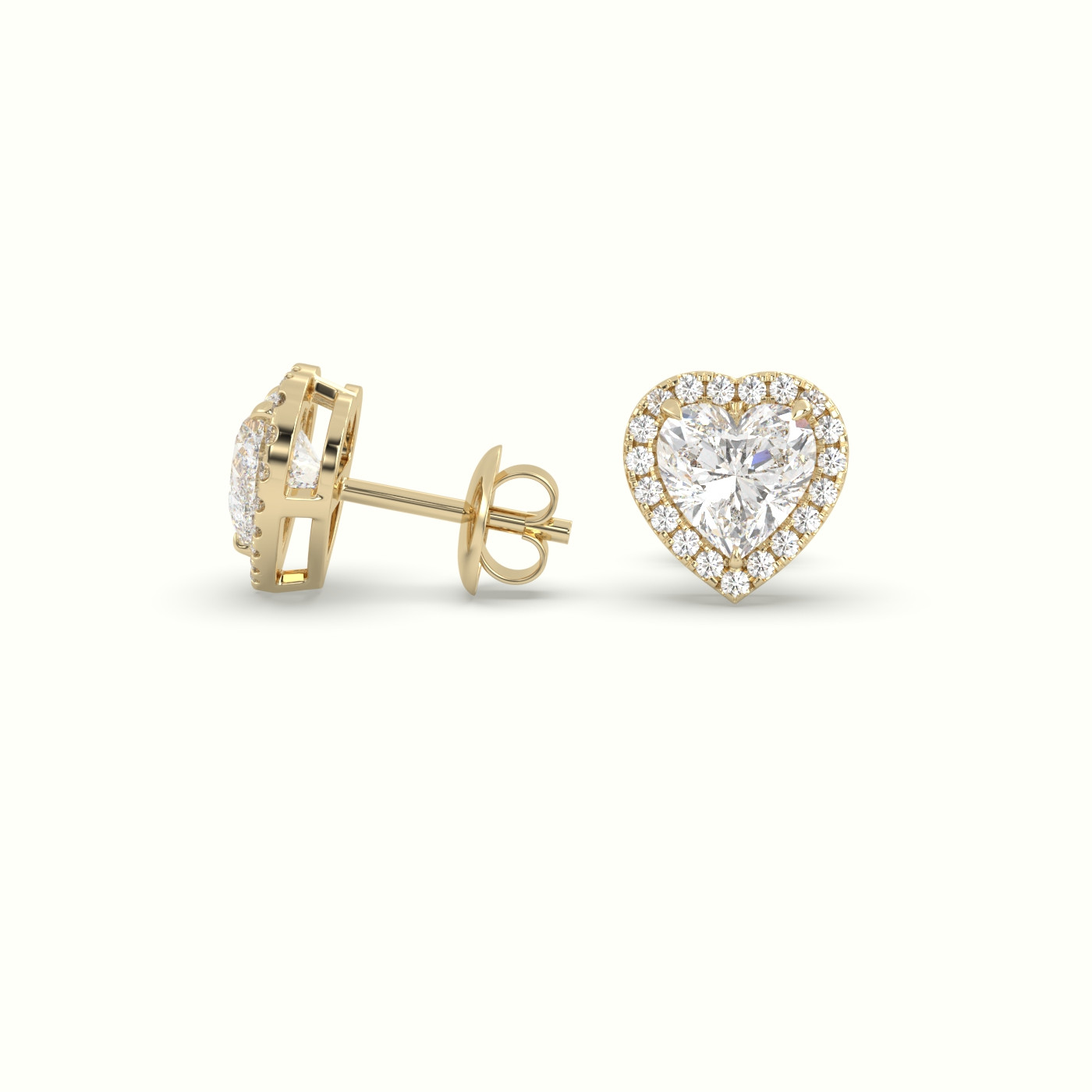 18k yellow gold heart cut solitaire diamond halo stud earrings Photos & images