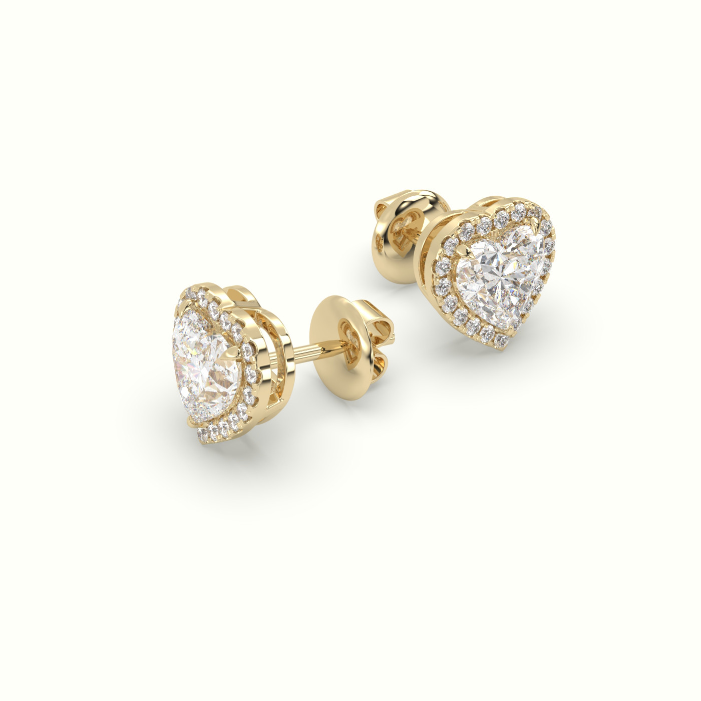 18k yellow gold heart cut solitaire diamond halo stud earrings Photos & images