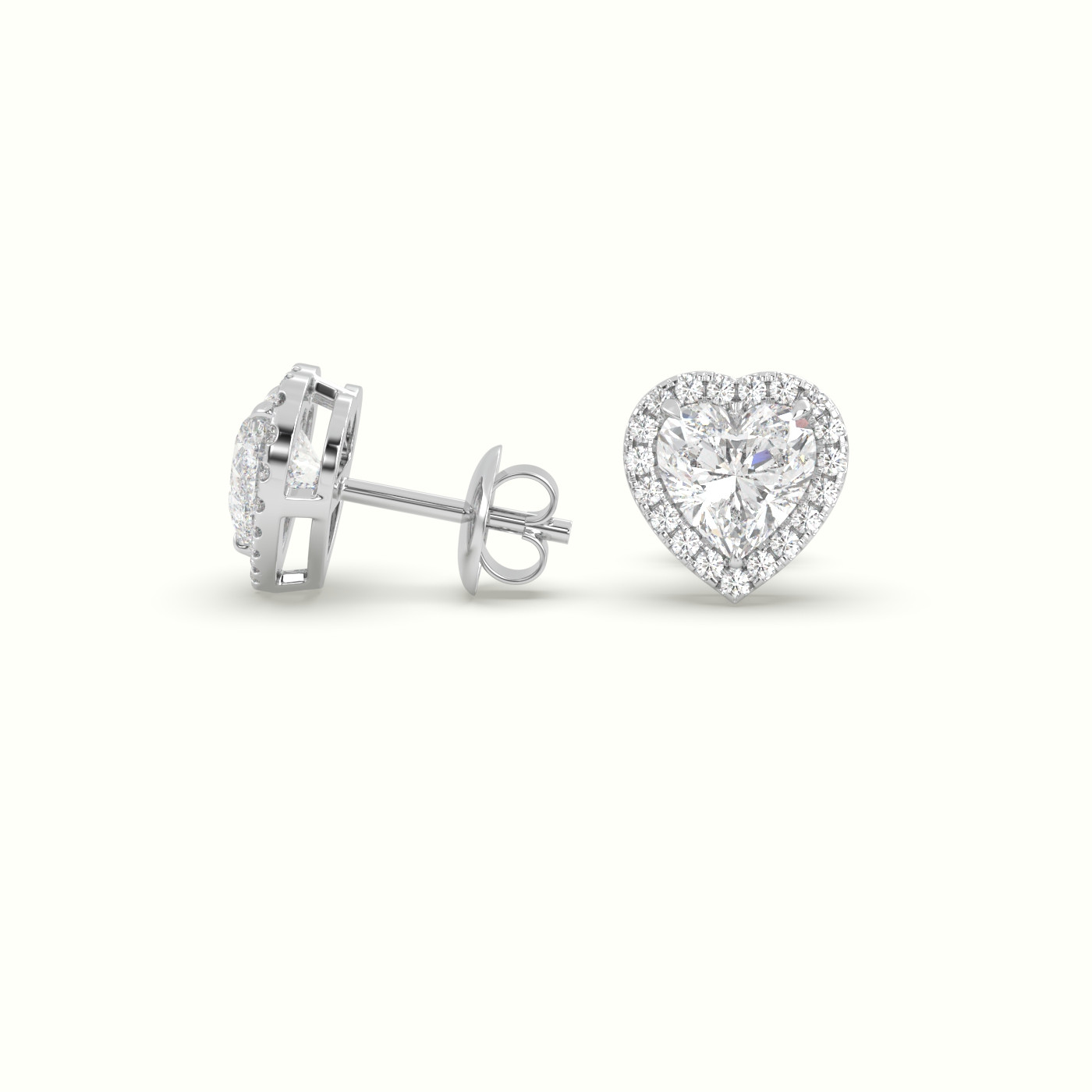 18k white gold heart cut solitaire diamond halo stud earrings Photos & images