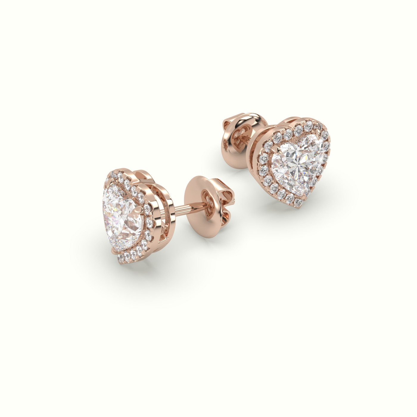 18k rose gold heart cut solitaire diamond halo stud earrings Photos & images