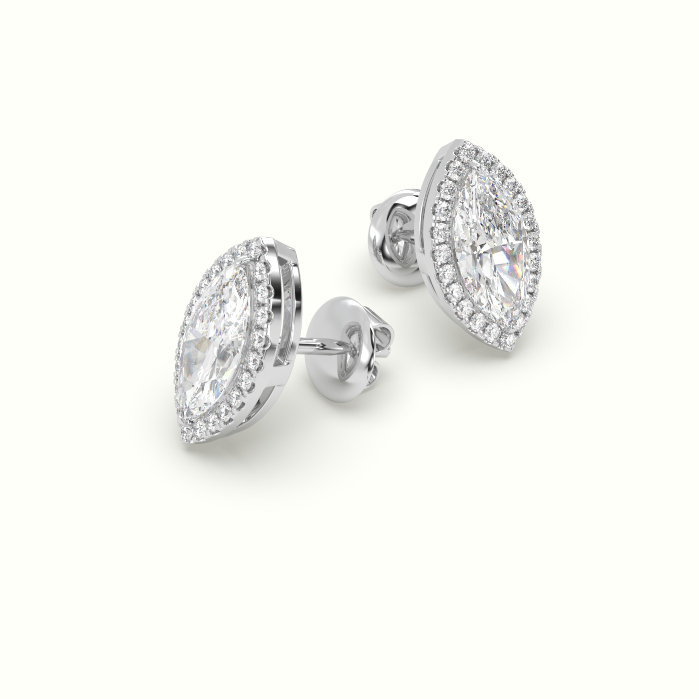 18k white gold marquise cut solitaire diamond halo stud earrings Photos & images