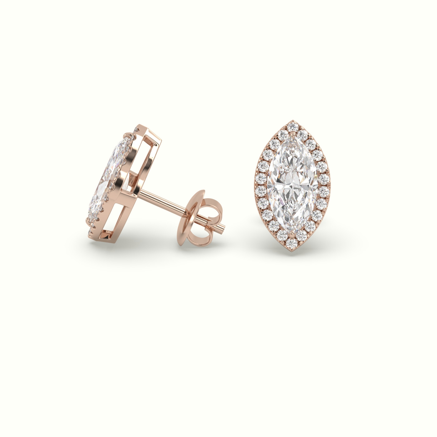18k rose gold marquise cut solitaire diamond halo stud earrings Photos & images