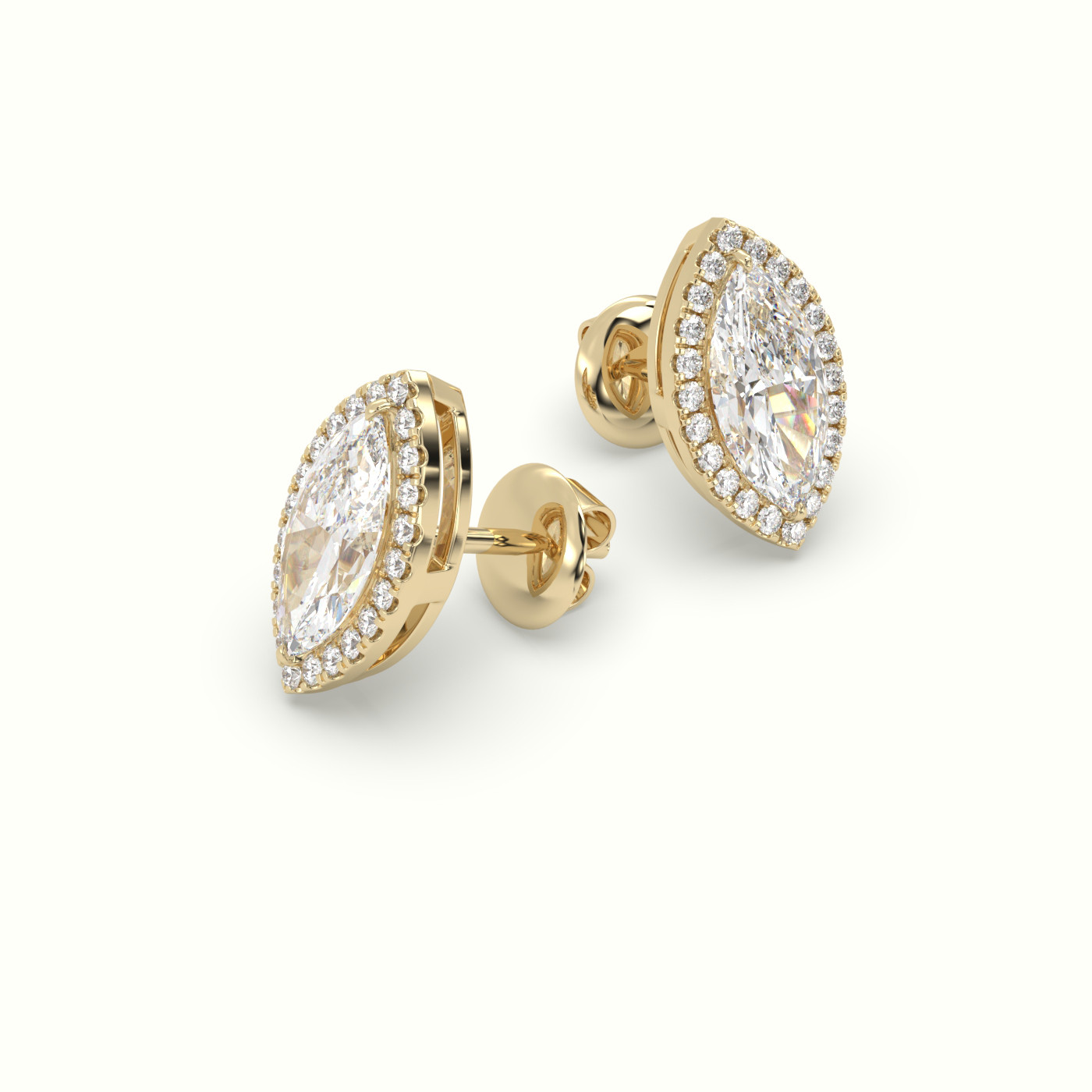 18k yellow gold marquise cut solitaire diamond halo stud earrings Photos & images