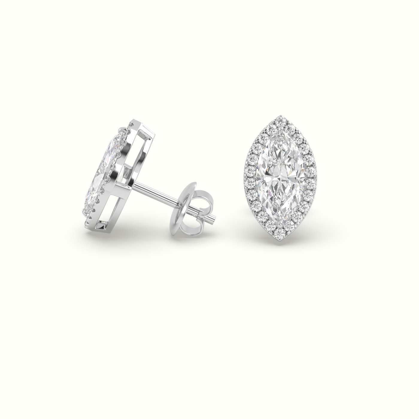 18k white gold marquise cut solitaire diamond halo stud earrings Photos & images