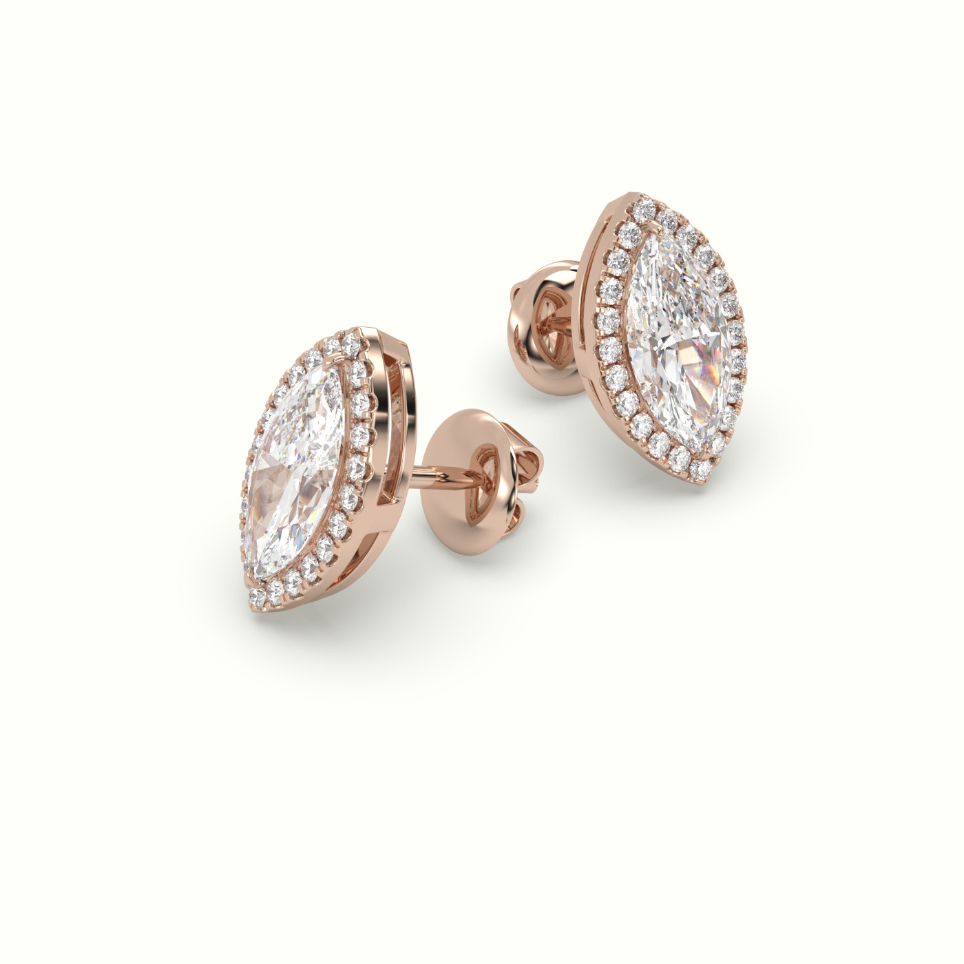 18k rose gold marquise cut solitaire diamond halo stud earrings Photos & images