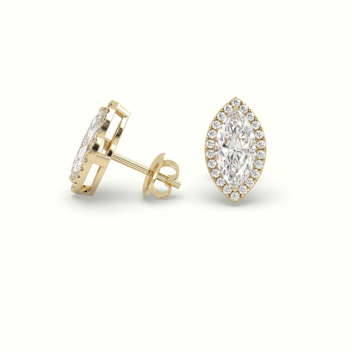 18k yellow gold marquise cut solitaire diamond halo stud earrings Photos & images